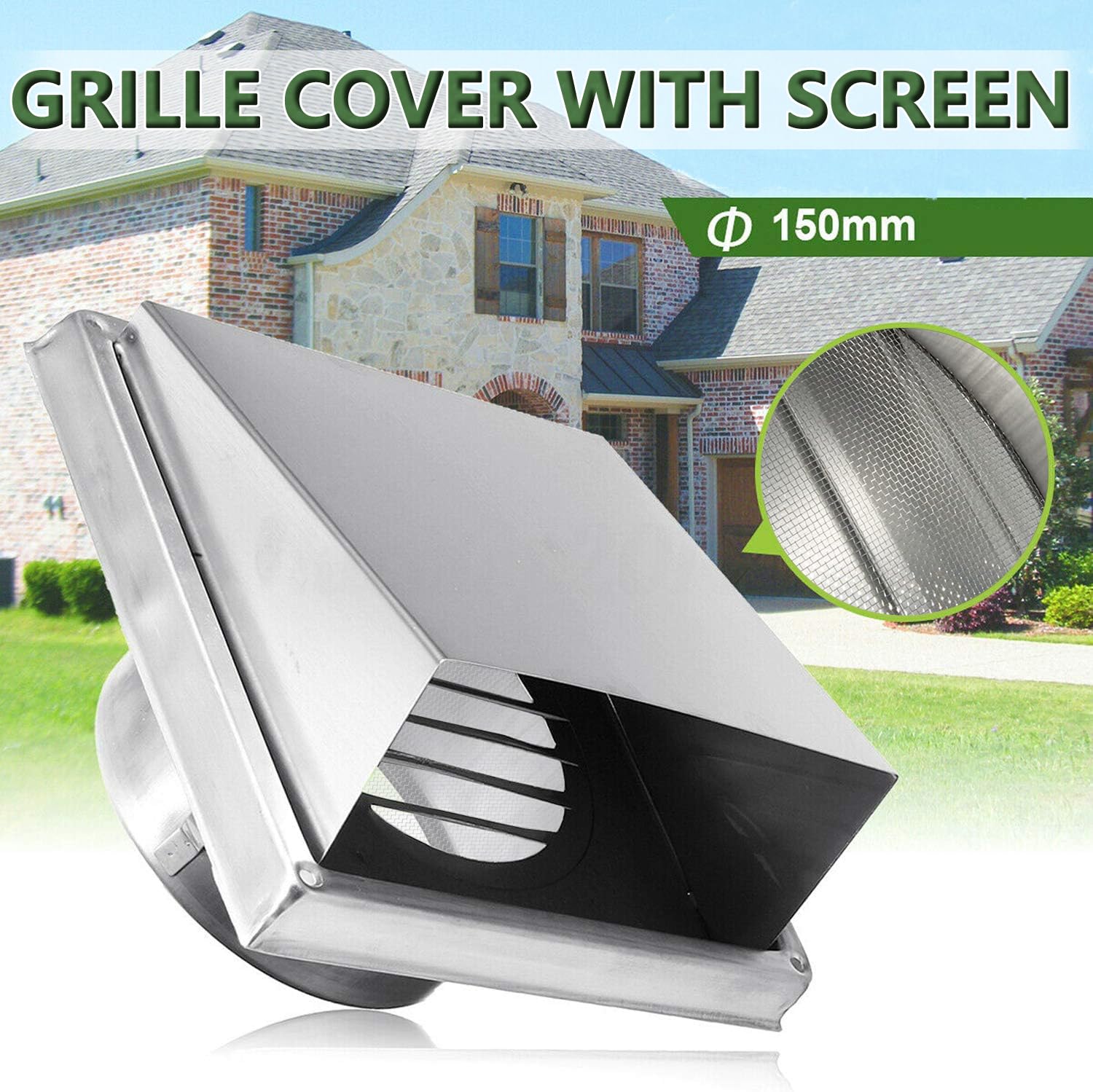 Geeaoo Rejilla Ventilación de Aire Inoxidable, Ventilación Cuadrada de Acero Inoxidable, Campana de Escape de Acero Inoxidable para Baño, Oficina, Cocina, 6 Pulgadas, Campana Cuadrada