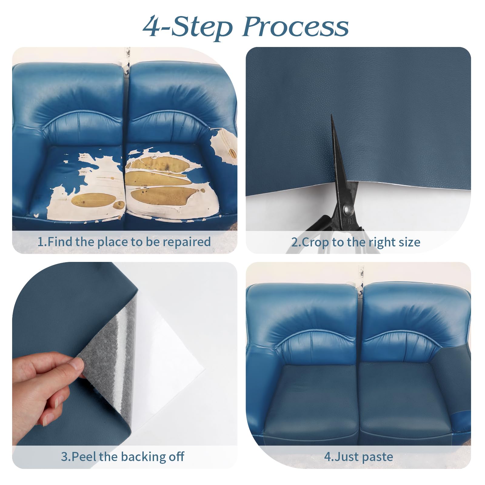 Cinta de reparación de cuero, parche de reparación de cuero autoadhesivo para bolsos, muebles, asiento de conductor, sofás, asientos de coche (azul, 3.9 x 79 pulgadas)