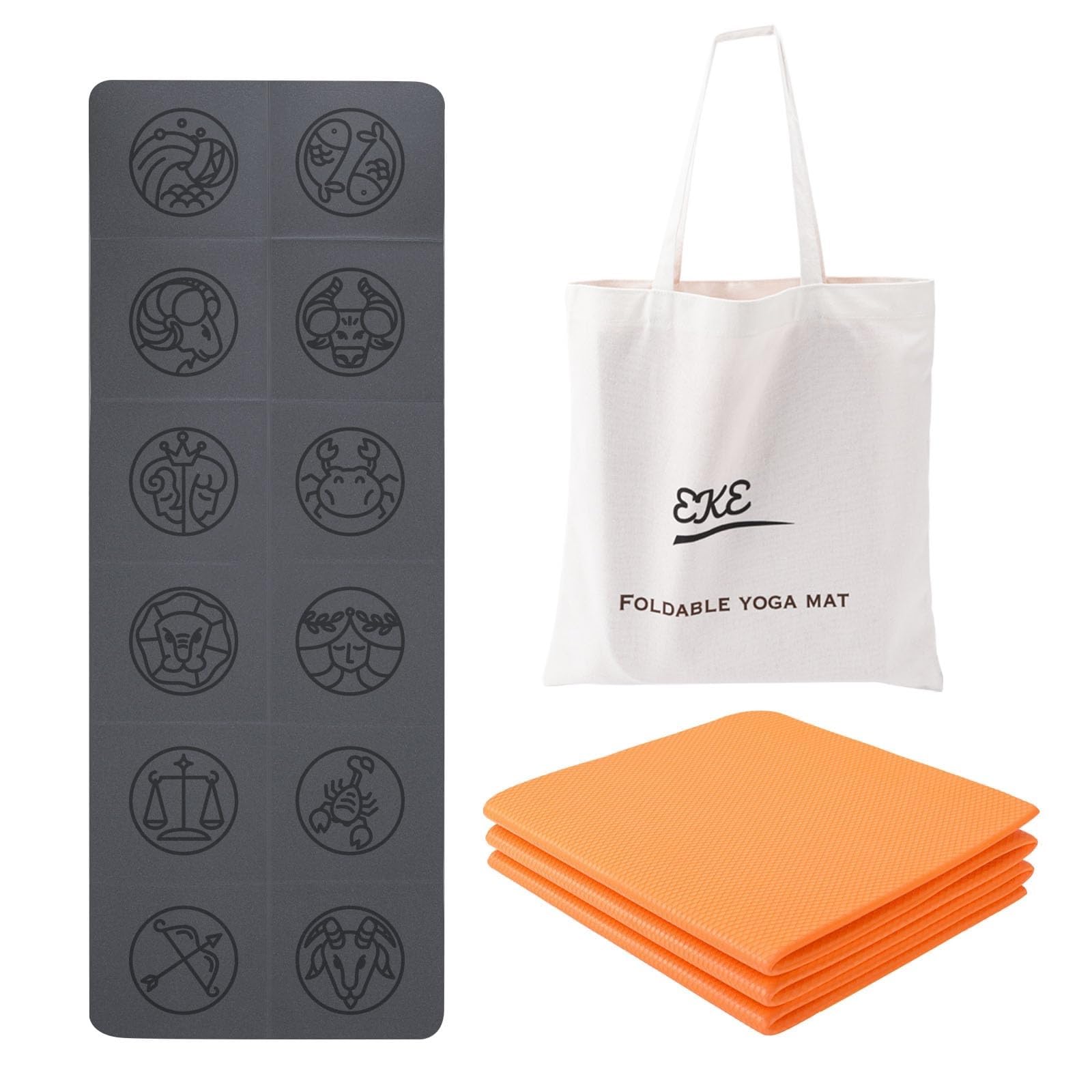 EKE Tappetino da yoga pieghevole in PU+TPE spessore 5 mm, dimensioni standard, pieghevole, leggero e portatile, ideale per yoga, pilates, fitness, sport, allenamento, con borsa per il trasporto in