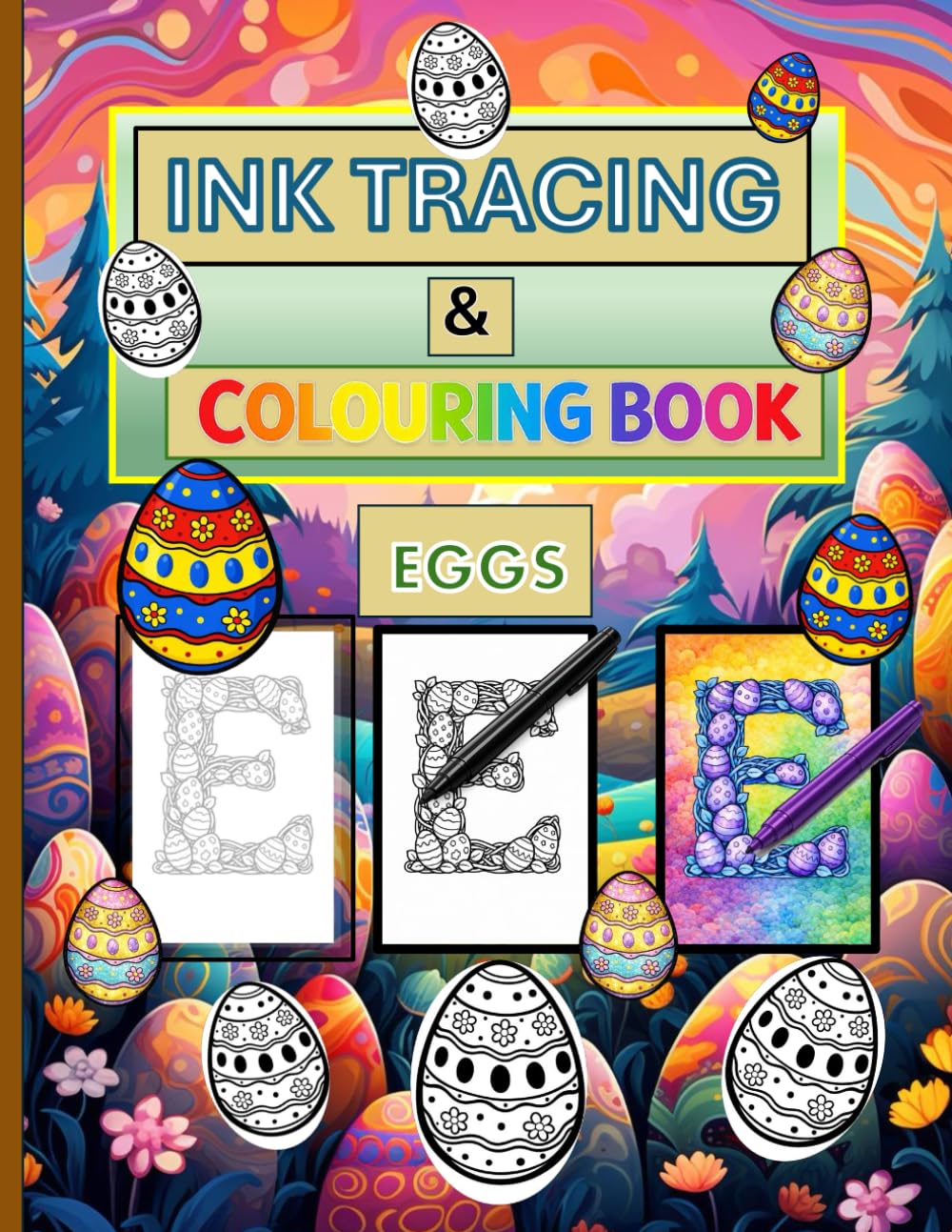 Ink Tracing & Colouring Book Illuminated Letters A–Z – Eggs: Trace First with One Black Pen, Then Colour for Calm Creative Focus 2 in 1 Activity Book