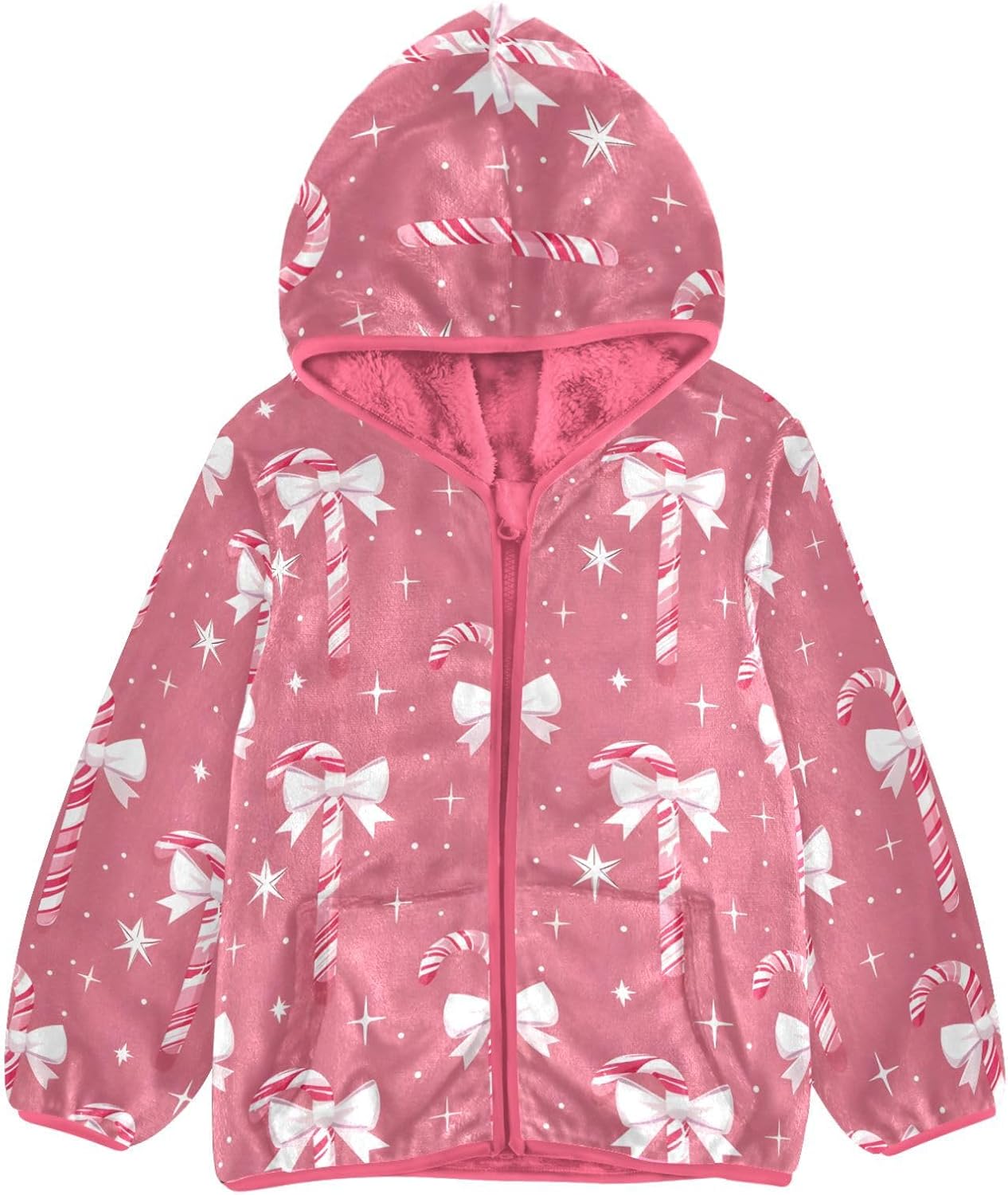 Girls Hoodie Outfit Bow Star Pink Pattern Zipper Sweatshirt Coat Fleece Jacket for Kids 3-10T