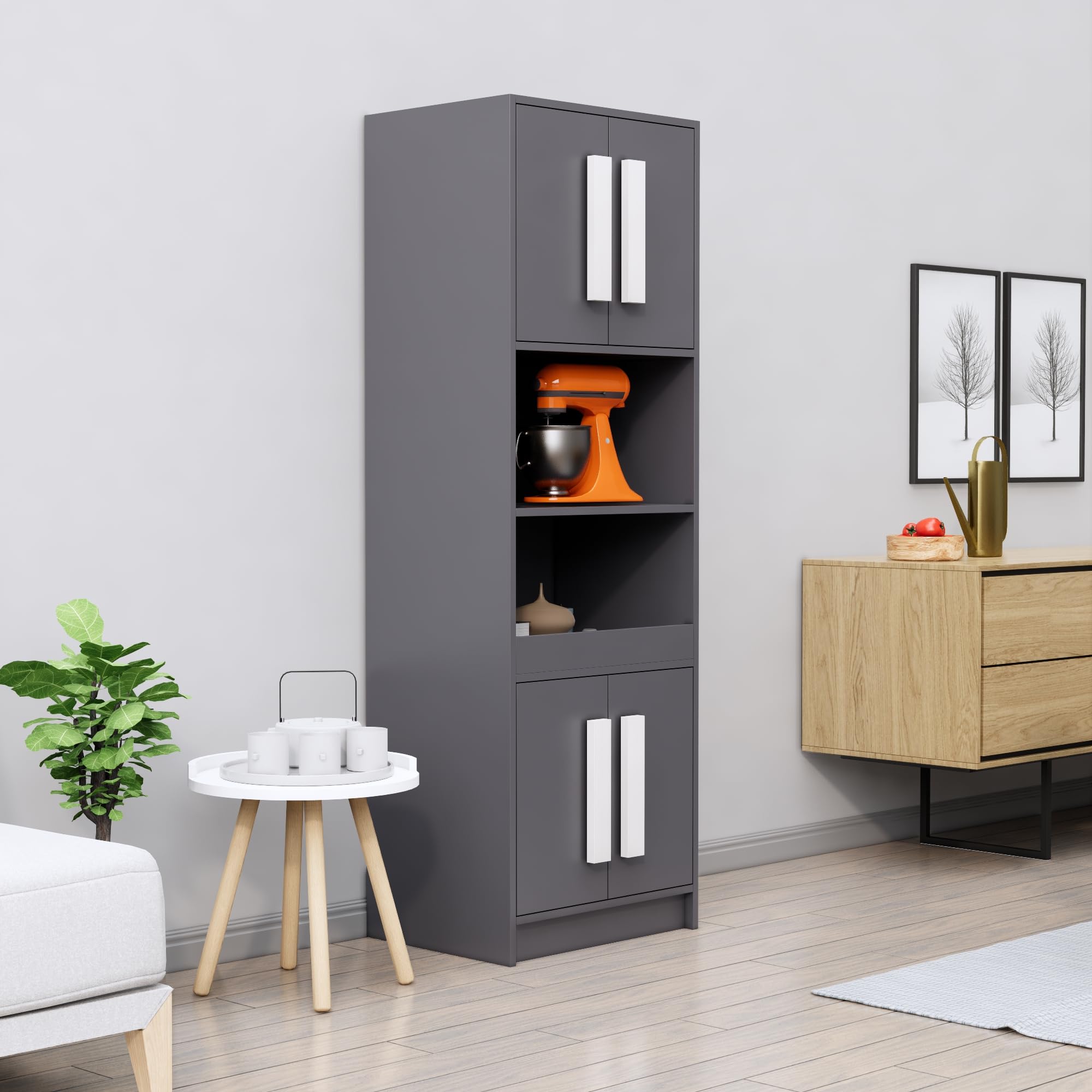 Crockery Unit for Kitchen, Dining Area, Living Room, Wooden Cabinet, Kitchen Cabinet, Display Cabinet, Wooden Storage Cabinet (Slate Grey, HXCT101)-image-34