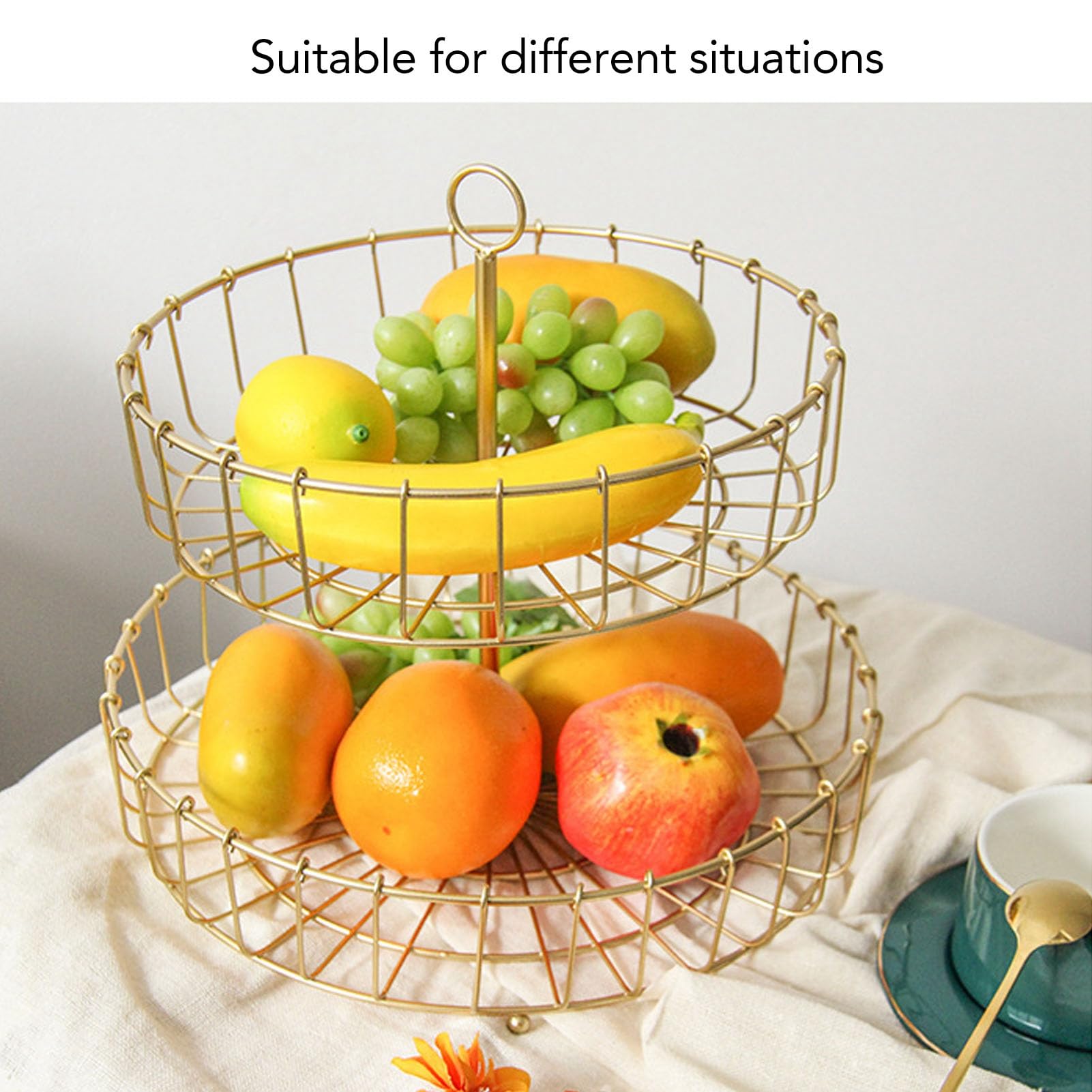 WOHPNLE 2 Tier Fruit Basket, Countertop Metal Fruit Basket Fruit Basket for Kitchen Bowl Tiered Fruit Stand Wire Storage Basket Fruits Stand Holder Organizer?