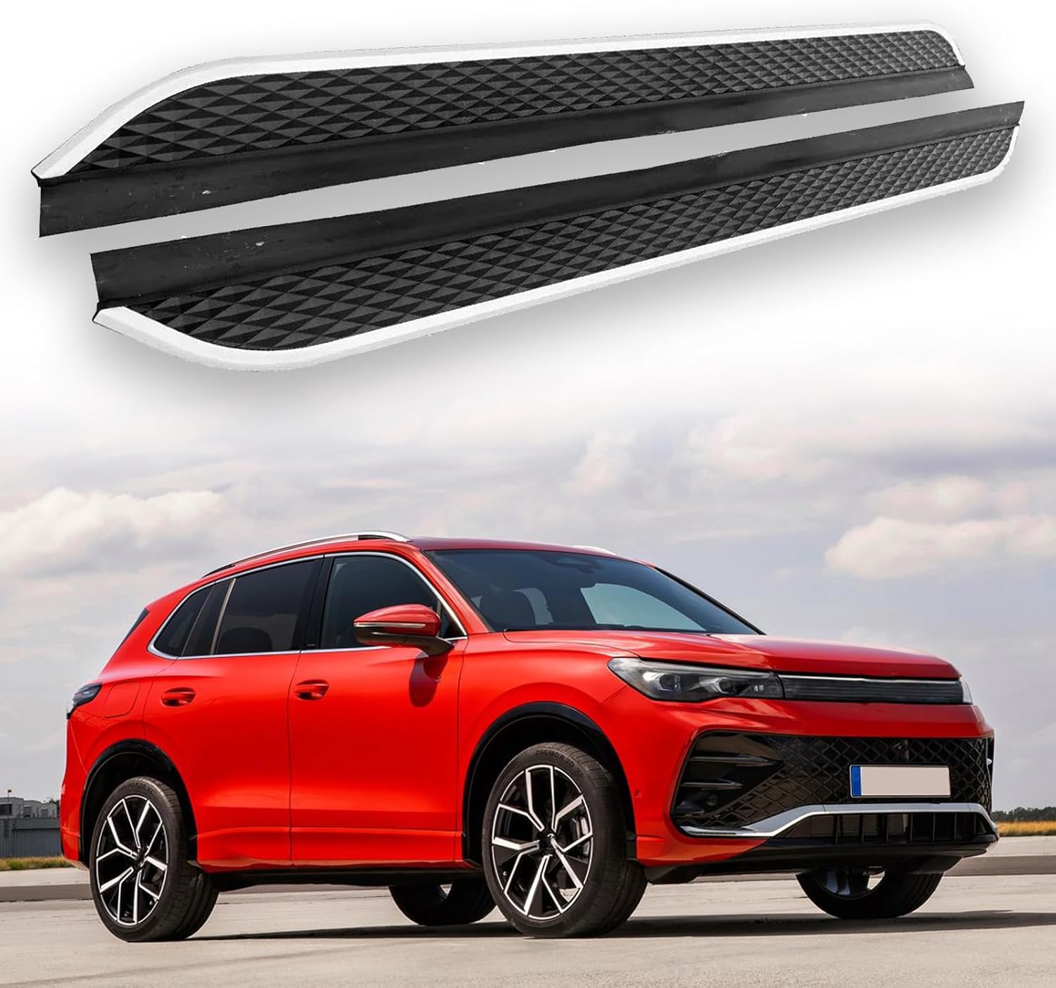 2Pcs Fits for VW Volkswagen Tiguan 2017-2024 Running Boards Side Steps Pedals Silver Nerf Bar