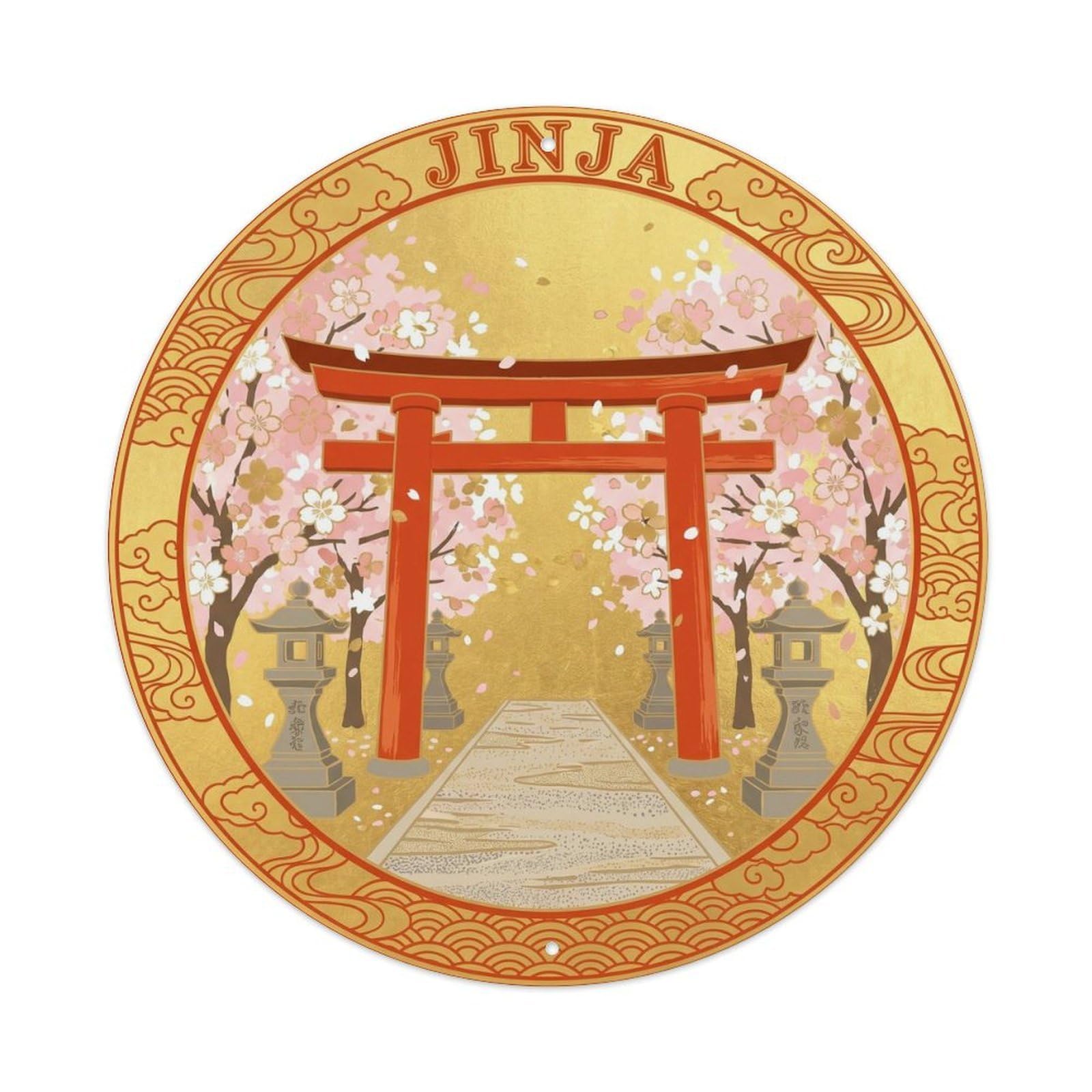 Olyhtr 8X8inch Classic Style Torii Cherry Blossom Heritage Travel Shrine Pink Japan Metal Tin Sign