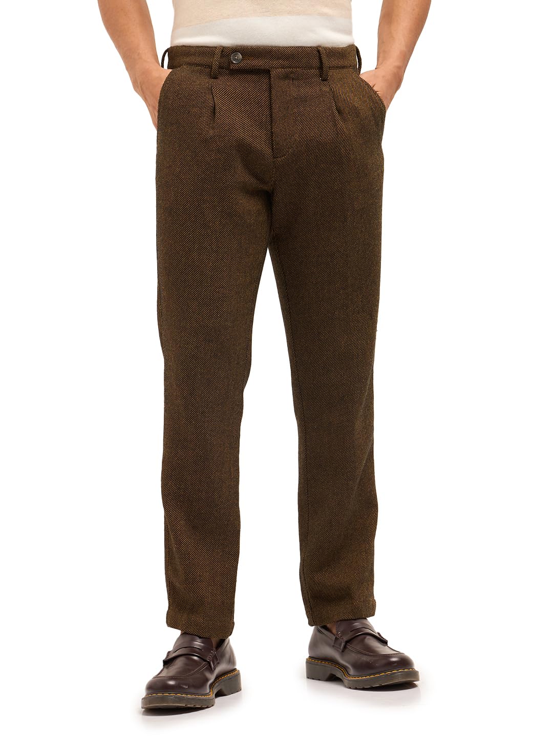 the bear house Men's Brown Regular Fit Formal Trouser-picture-13