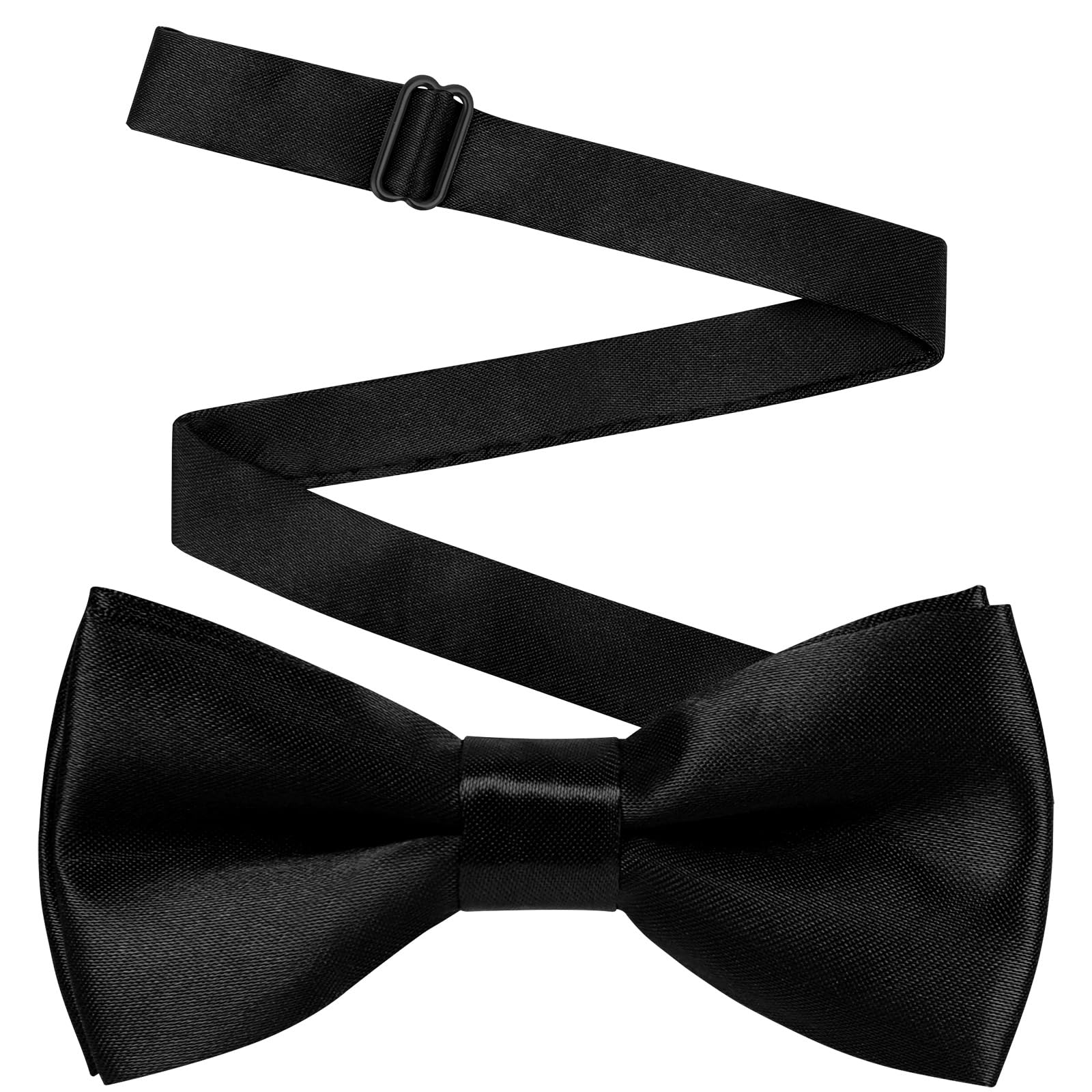 URAQT Dziecięca satynowa muszka 10 x 5 cm wstępnie zawiązana muszka dla dzieci, formalne muszki z wstępnie zapinaną klamrą, regulowane muszki do mundurowych akcesoriów, wesela uroczystości (czarna)