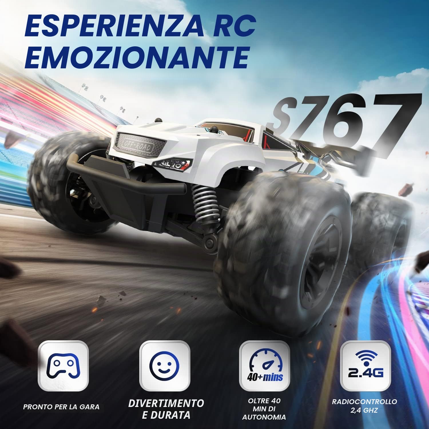 DEERC RC Auto, Monster Truck Telecomandato con 2 Batterie per 40 Minuti di Riproduzione, 2,4 GHz Fuoristrada RTR Rock Crawler Giocattolo Regalo per Ragazzi Ragazze Bambini Principianti