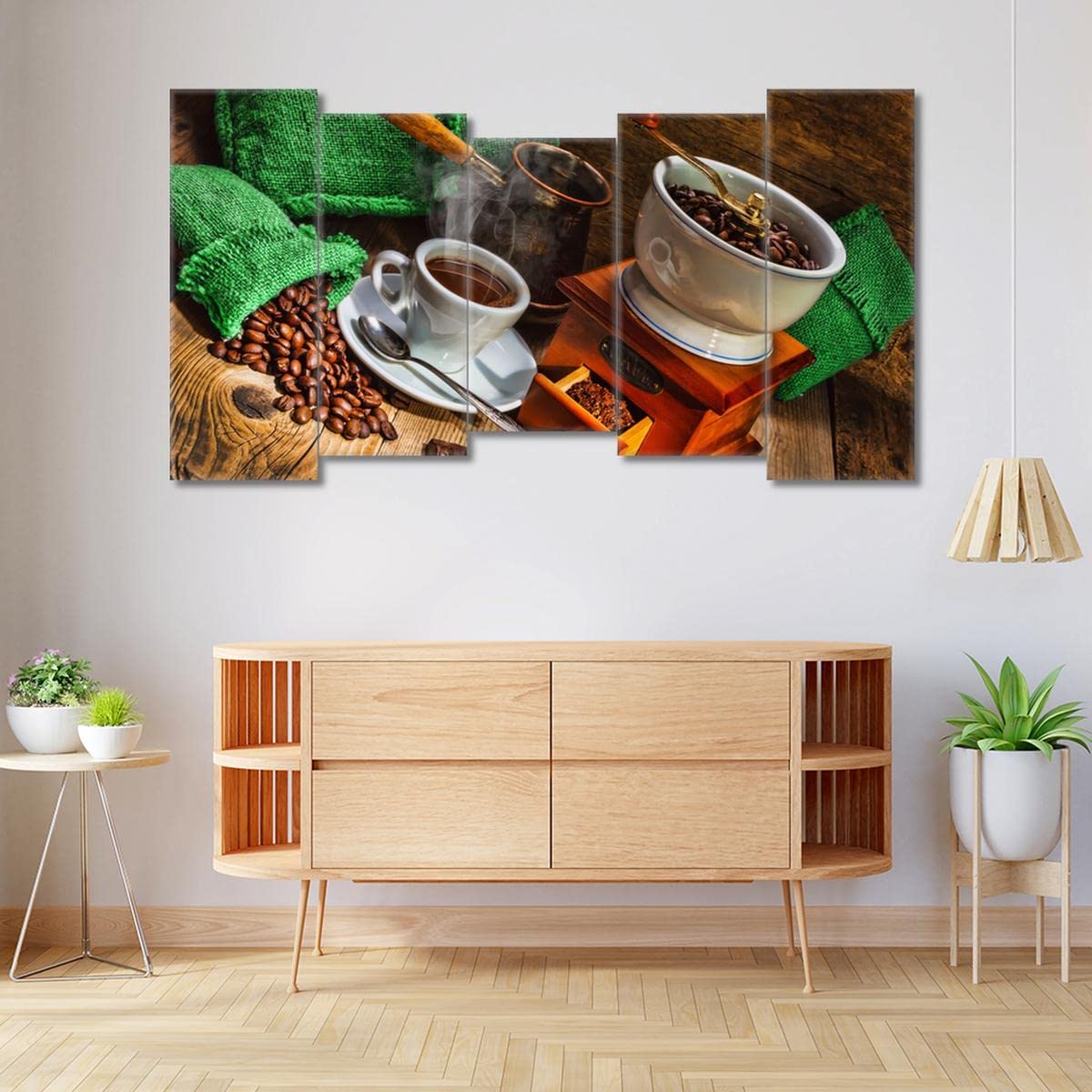 Pittura stampata su tela Wall Art Decor 150x80cm Tazza da tè e sacchetti verdi No. H811M_PC5CB