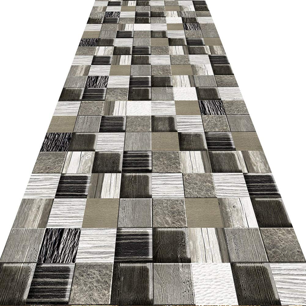 Tapis de passage imitation bois style cubique pour une entrée moderne et chaleureuse