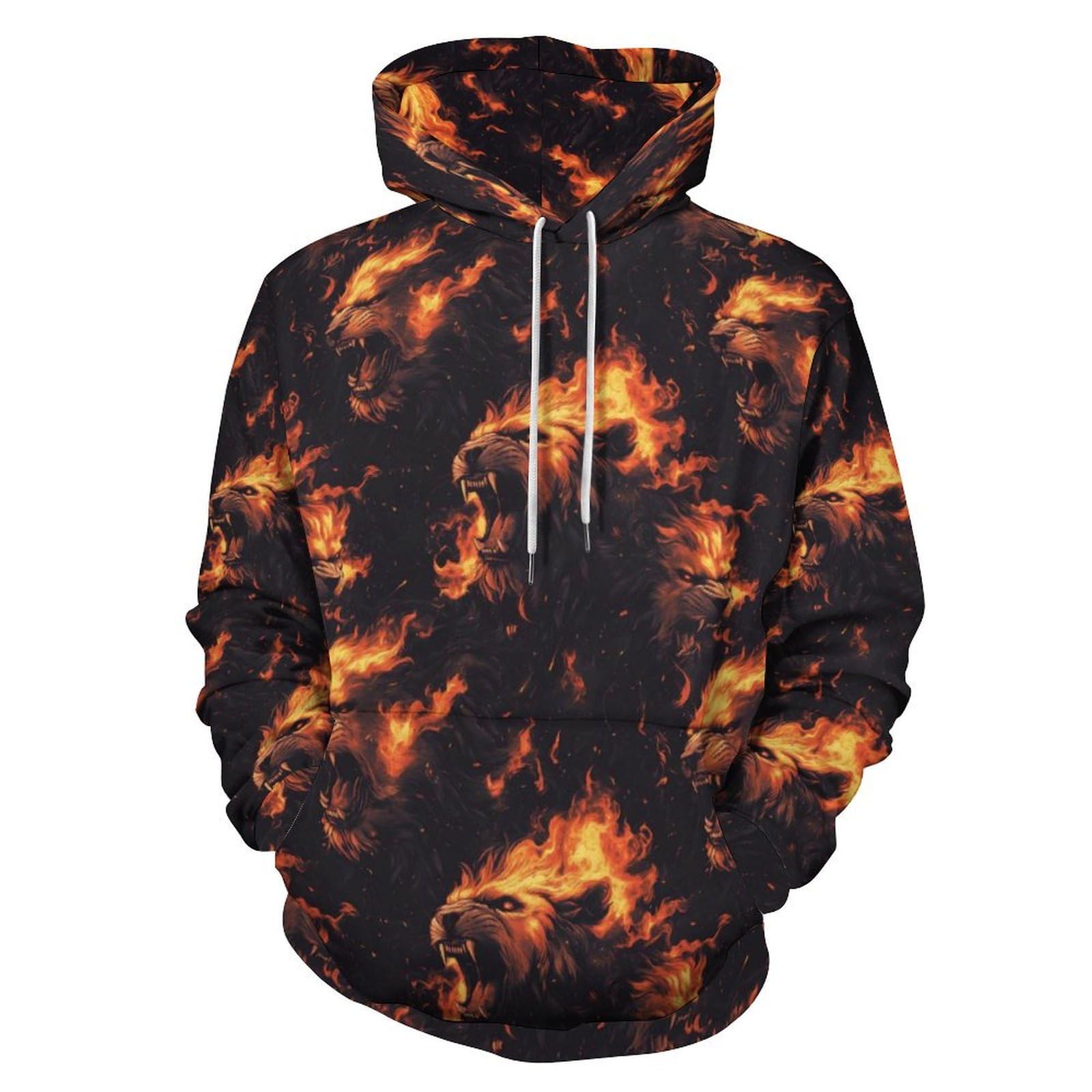 Flame Lion Dark Print Hoodies for Women Men, Pullover Oversized Sweatshirt Fashion Fall Winter Clothing