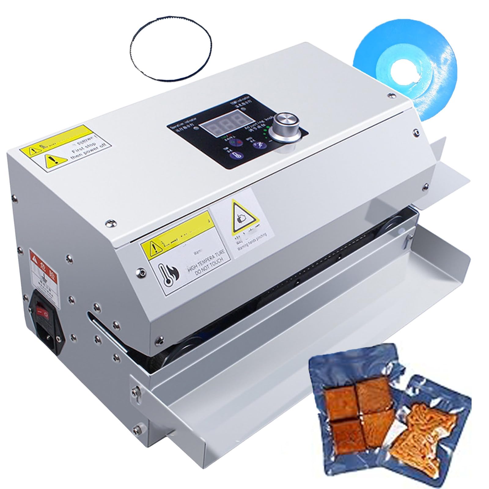 Máquina de Sellado de Banda Continua, Sellador de Banda Horizontal automático, Máquina de Sellado Continuo con Control de Temperatura (80-250 ℃) y Velocidad 6M/MIN