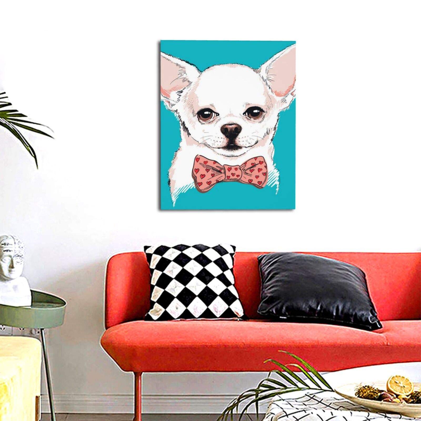 Amazon｜DADABULIU アートパネル 絵画 犬 チワワ 手描き リボン 