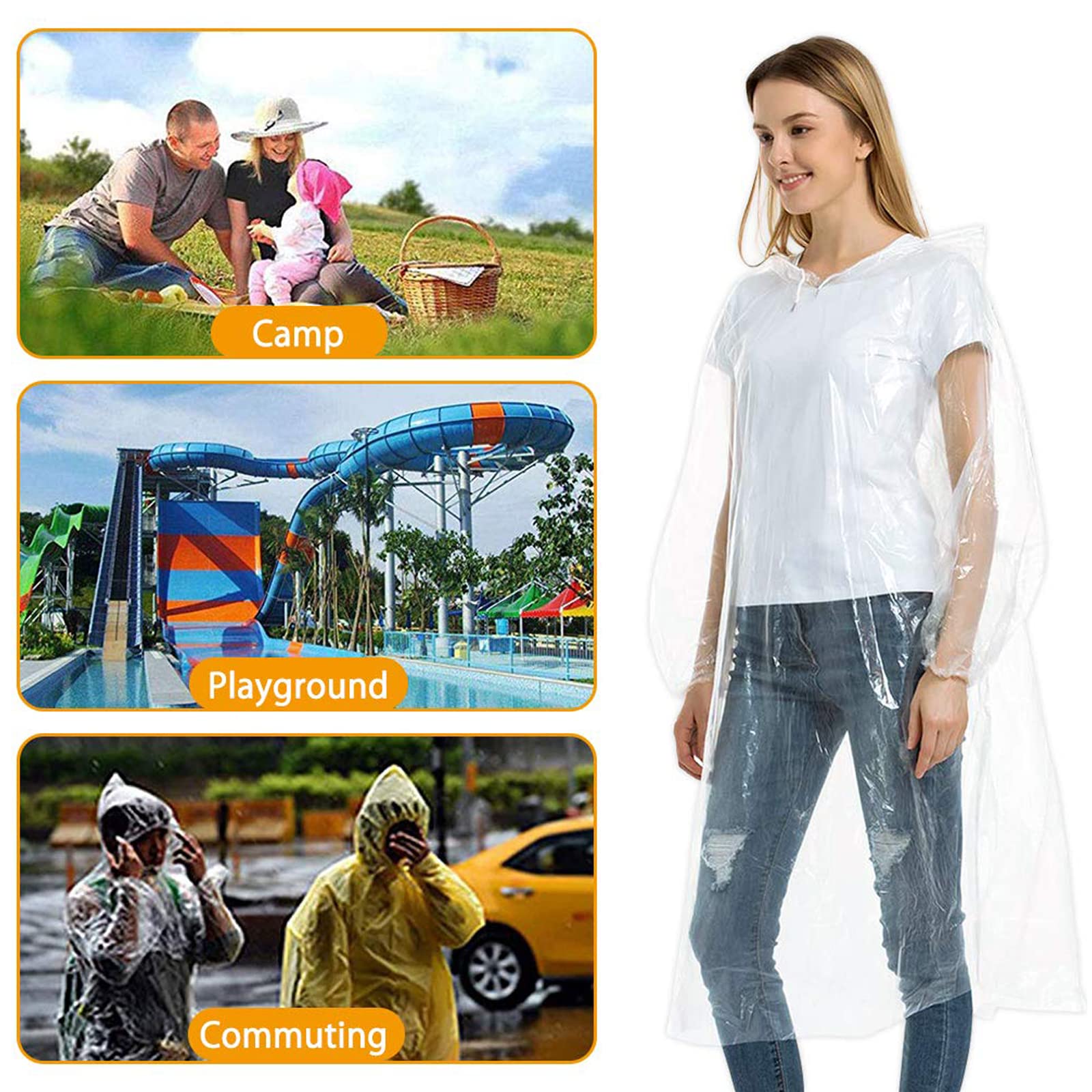 Lot De 10 Ponchos De Pluie Jetables – Transparents, Imperméables, D'urgence, Unisexe