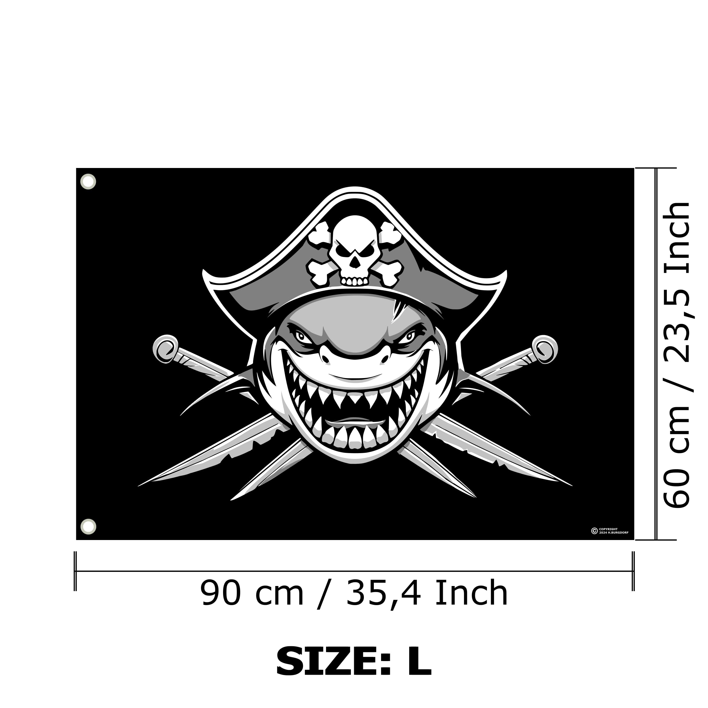 Pirate Flag in Various Sizes, Weatherproof with Eyelets, Outdoor and Indoor, Flag for Flagpole 100% Polyester (Pirate Shark, L) - Image 2