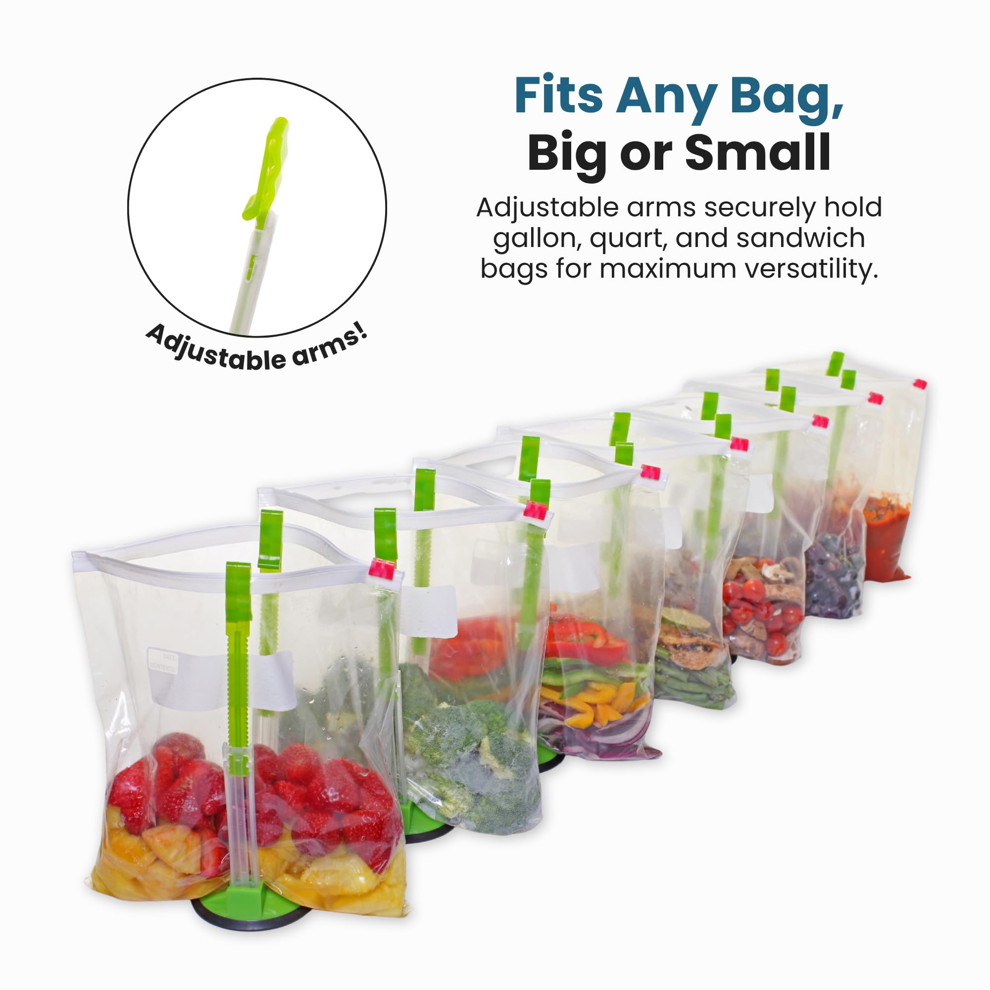 JOKARI Baggy Rack – (6 pezzi) porta sacchetti per sandwich, clip per sacchetti per alimenti sul supporto, miglior apribottiglie per congelatore e conservazione Baggie – ideale per cucina in plastica