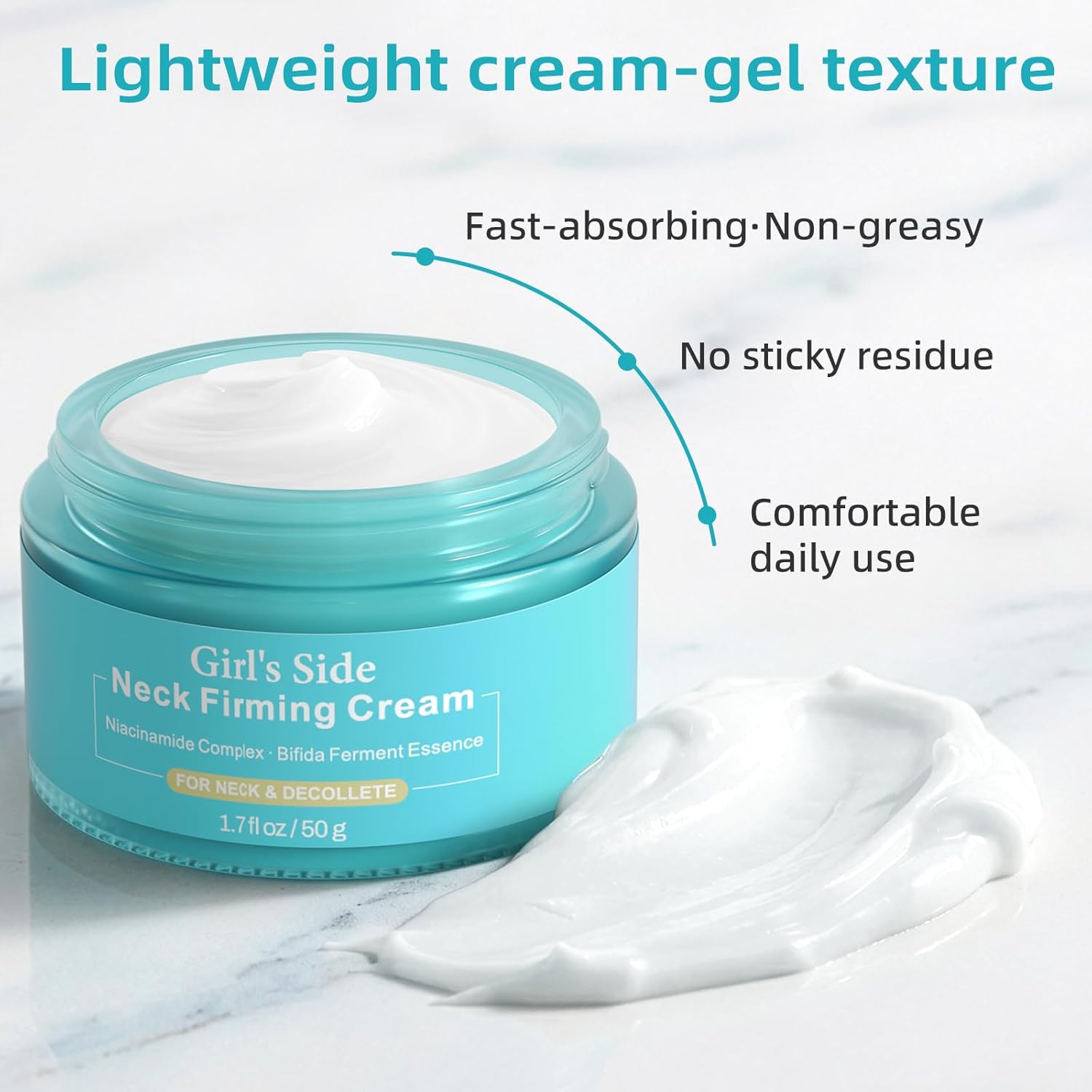 Girl's side Neck Firming Cream with Niacinamide & Bifida Ferment - Hyaluronic Acid, Caffeine, Ceramide Moisturizer to Minimize Fine Lines, Tighten Neck & Chest Skin, 1.7 fl oz / 50 g - Image 3