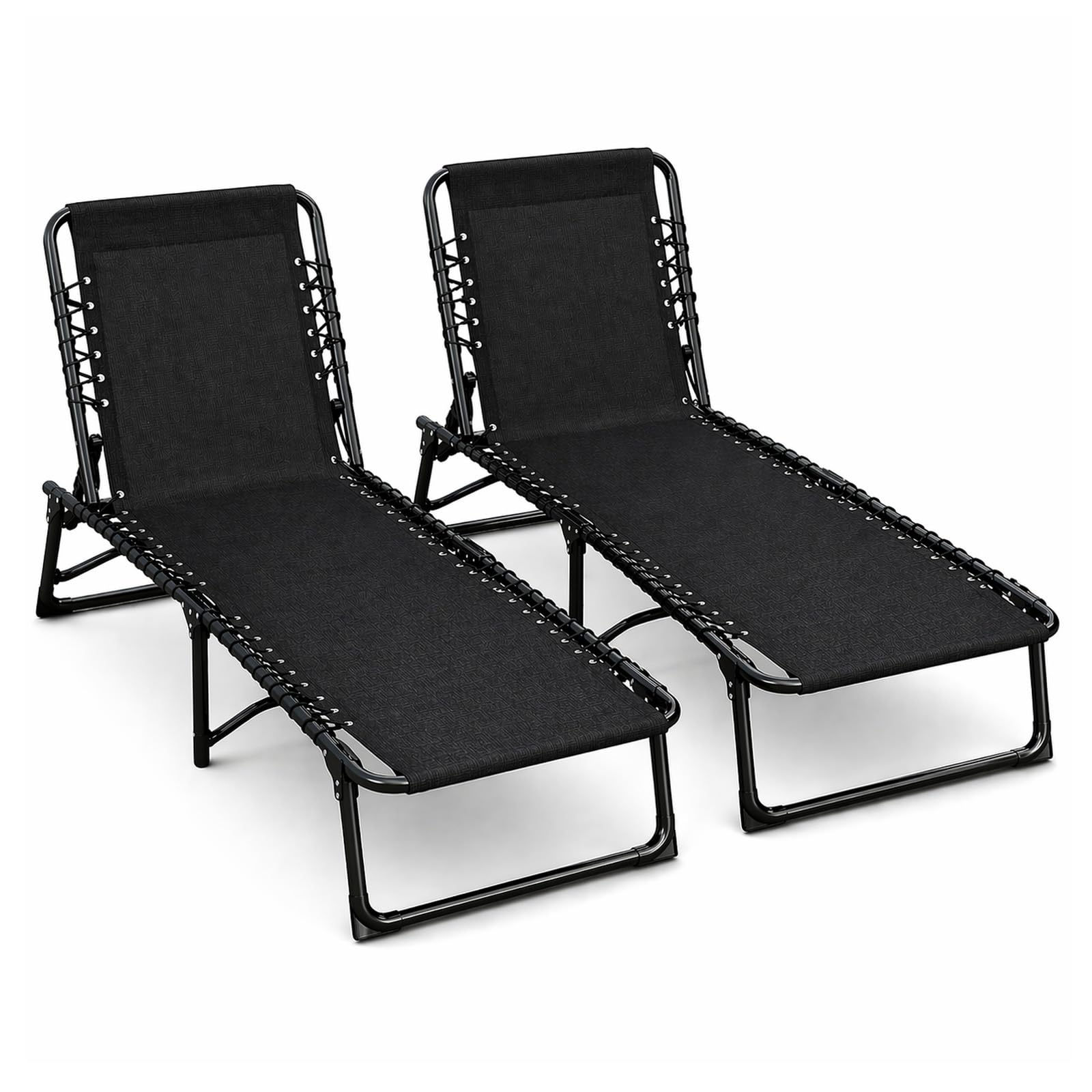 TIENDA EURASIA – Pack 2 Tumbonas de Playa Plegables | 188x30x26 cm | Estructura de Acero | Soporta hasta 120 kg | Tejido Textilene Resistente | Portátiles y Ligeras | Color Negro | Playa Exterior