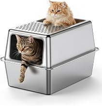Caja de arena totalmente metálica para gatos totalmente cerrada (acero inoxidable, 23.6 pulgadas de largo x 15.7 pulgadas de ancho x 7.9 pulgadas de alto)