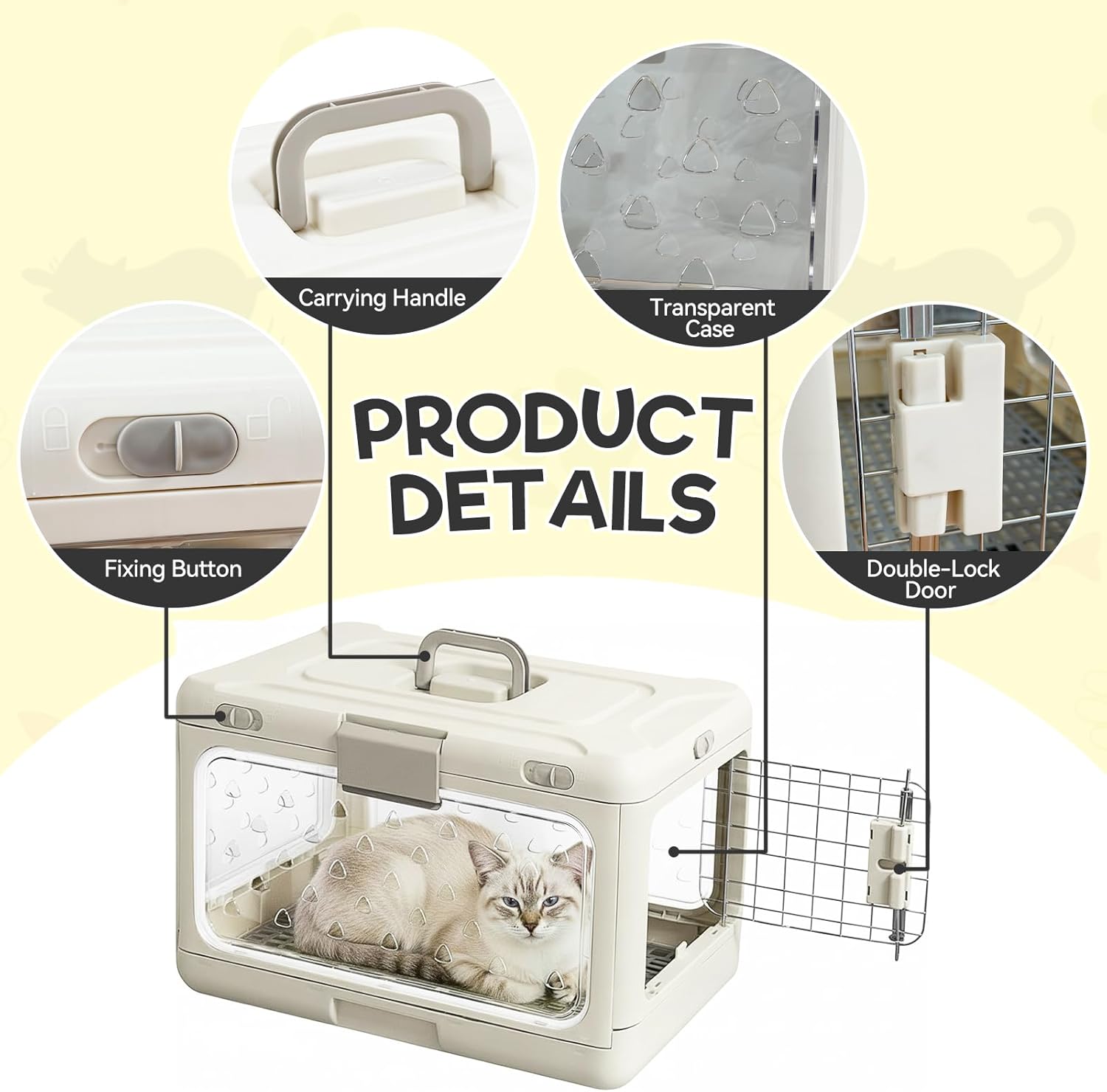 Hard Cat Carrier,Dog Crate for Small Dogs,Cat Kennel Clear,Foldable Dog Kennel with Urine Pad Mesh Grid,Ventilation & Hard Plastic Protection Transparent Pet Carrier 20" L,White