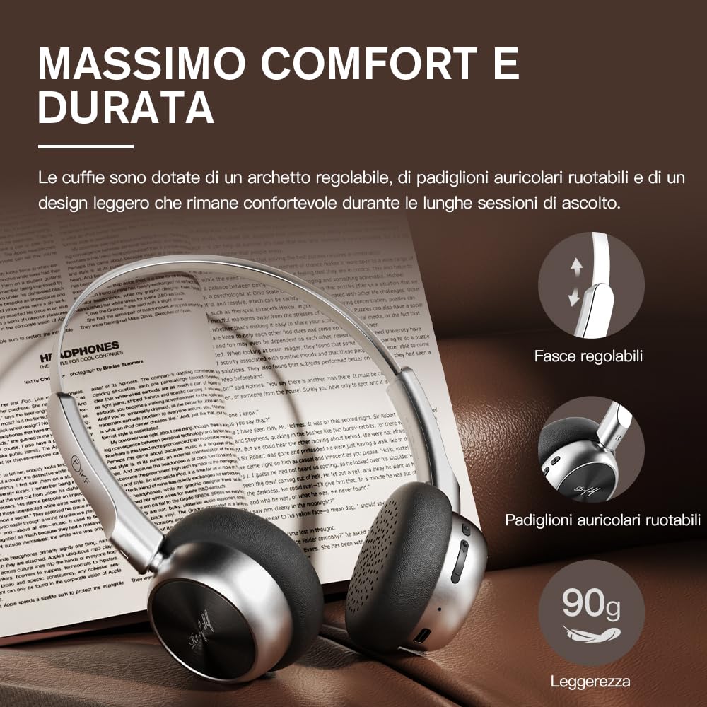 Cuffie wireless retro iKF R1,design vintage sovraurale,60 ore di riproduzione,microfono integrato,driver dinamico da 30 mm,leggero,connessione doppia per dispositivi iOS/Android(Nero)