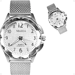 Relógio Feminino Aco Inox Prata Silicone Prova Dagua + Caixa ajustavel moda strass social