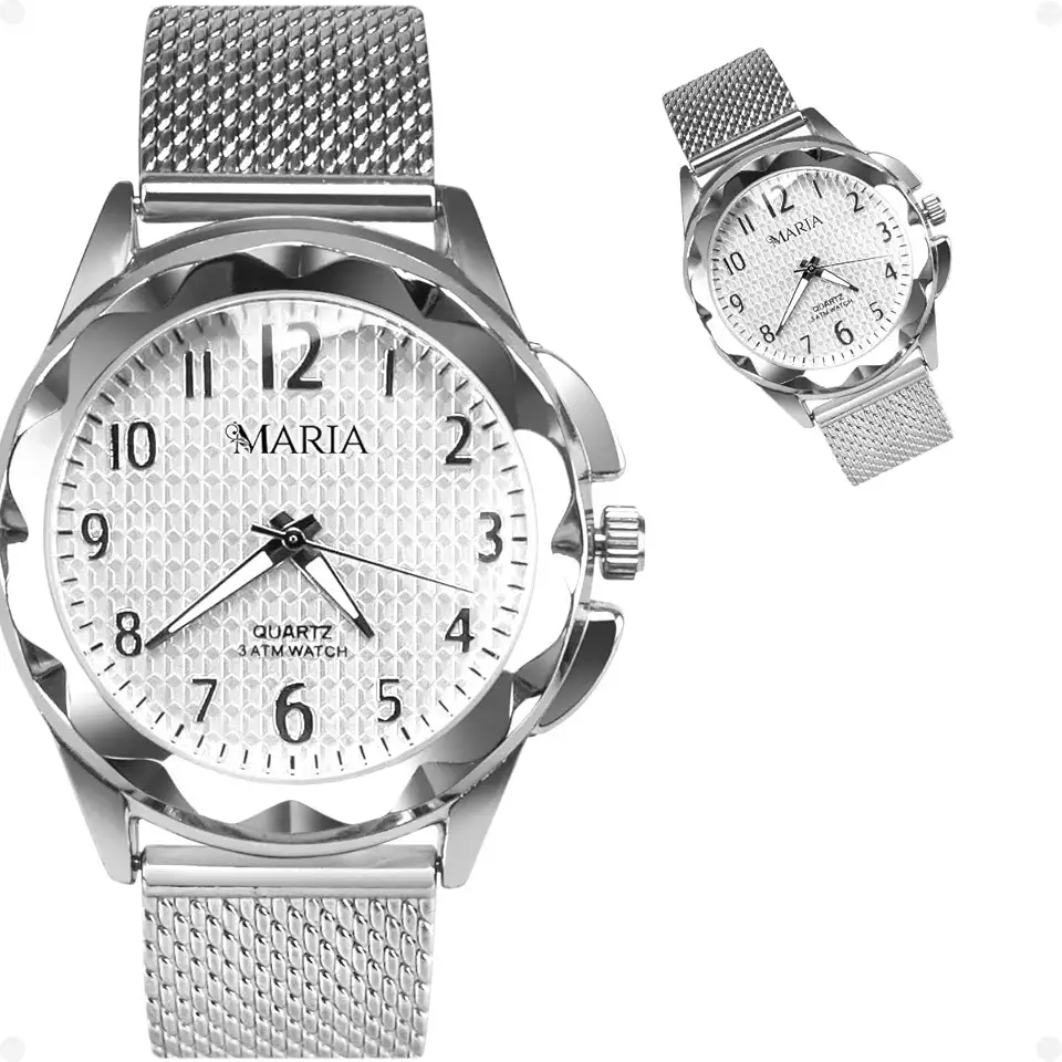 Relógio Feminino Aco Inox Prata Silicone Prova Dagua + Caixa ajustavel moda strass social