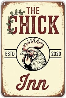 Chick Inn Rooster Decor tin sign Vintage Chicken Farm Metal Sign Print Aesthetic for Garden Yard Bar Porch Home Bedroom Kitchen Wall Art Decor Gift 8 x 12 inch