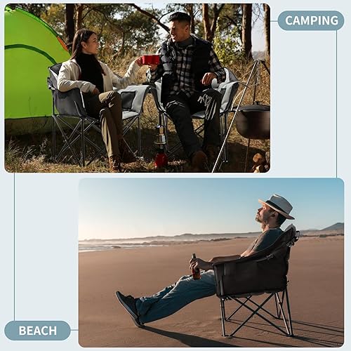 Miniatura 6 de MOPHOTO Silla de camping plegable de gran tamaño, sillas de campamento portátiles de gran tamaño para adultos, sillas plegables totalmente