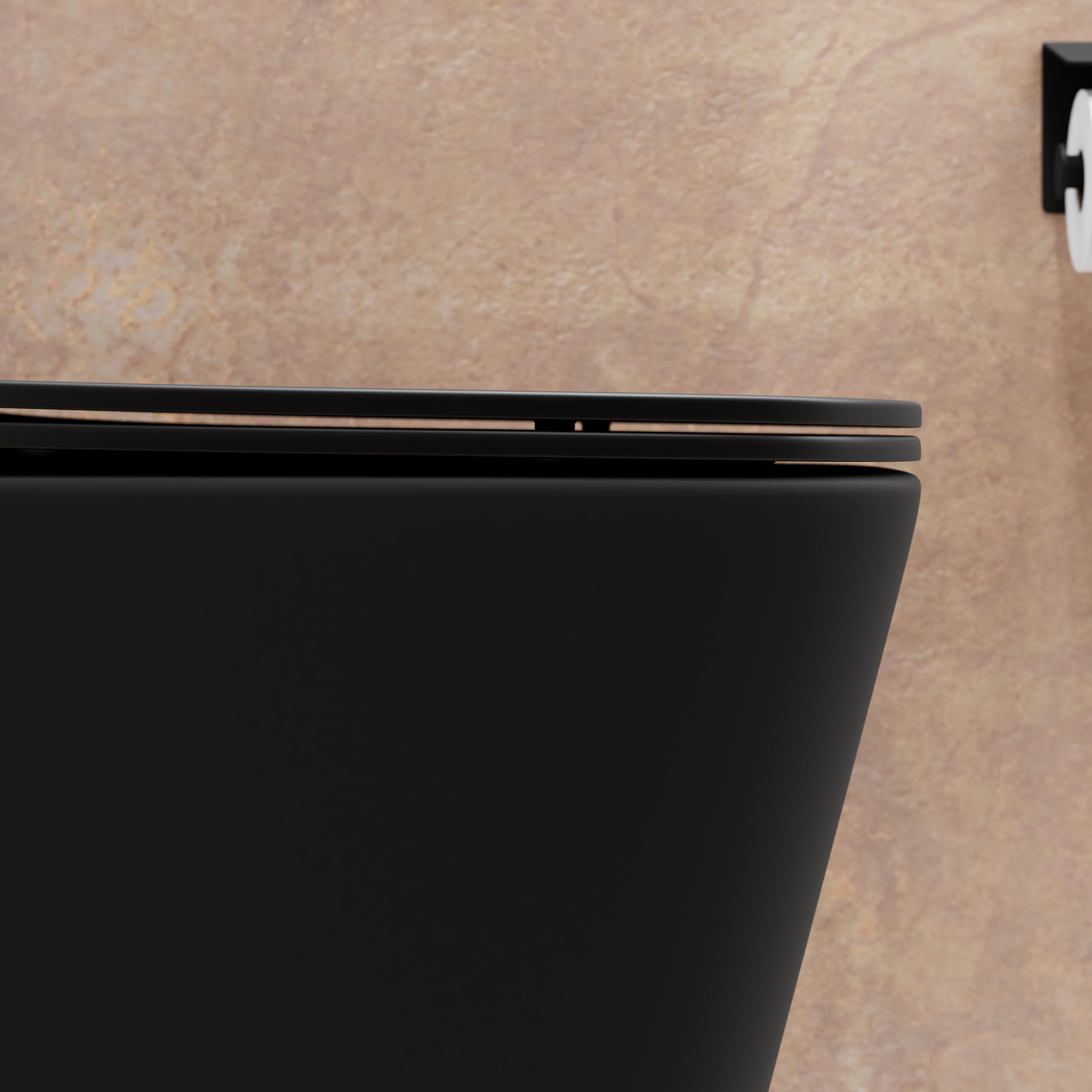 Sanitaires en céramique filomure noir mat cuve sans bordure bidet siège soft-close fermeture lente modèle Londra