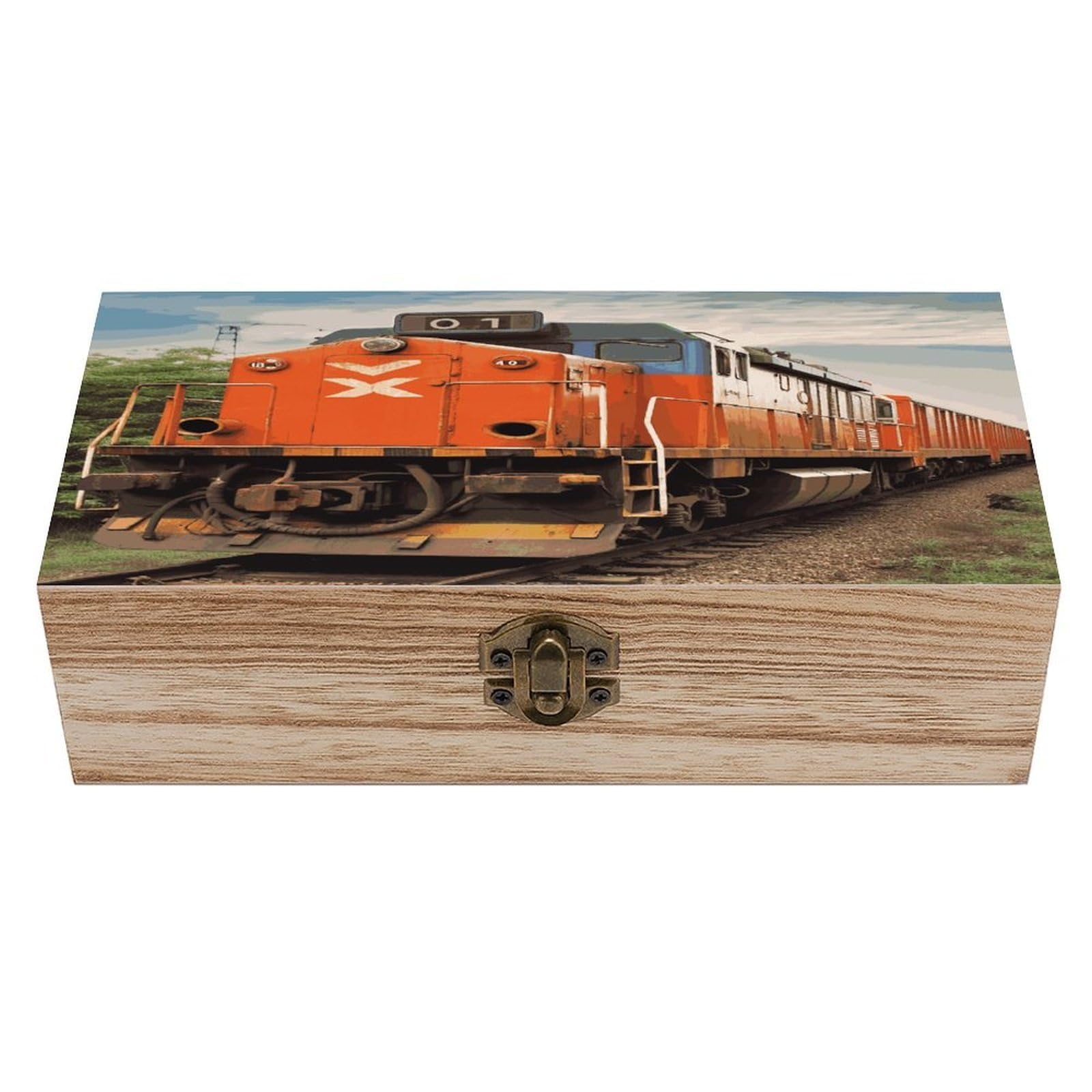VstaDank Train Wooden Storage Box Wooden Keepsake Box with A Hinged Lid Fashion Memory Treasure Boxes Decorative Jewelry Case for Crafts Photo Home Decor Wood Gift Box