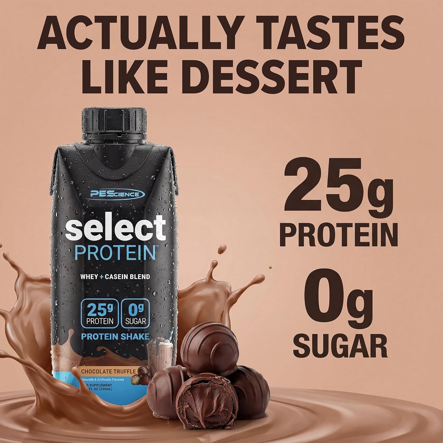 PEScience Select Protein Shake RTD, Chocolate Truffle, Pack of 12 — Amazon image 3