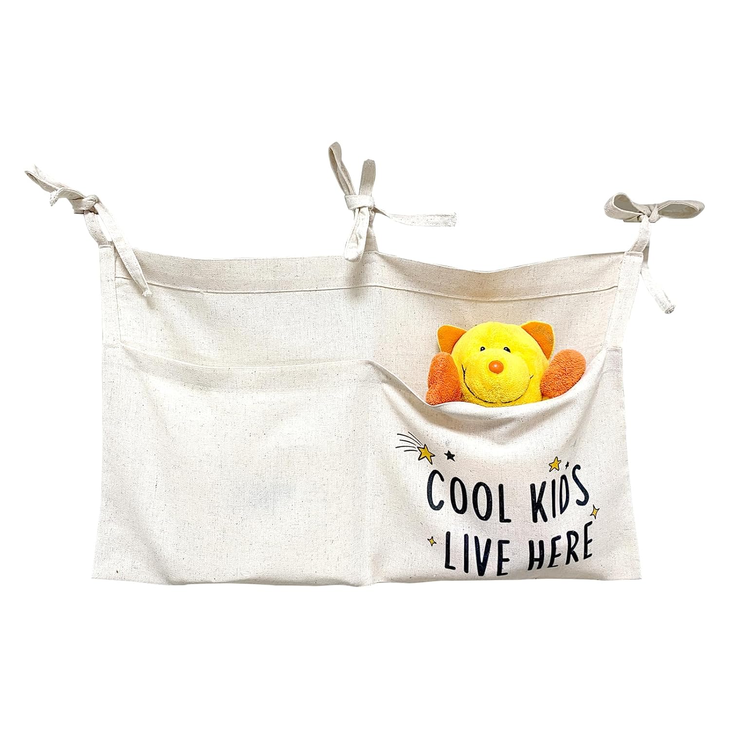 Cute Linen Baby Crib Hanging Storage Organizer 2 Pockets Nursery Playpen Cloth Bag with Strap Minimalist Nordic Lightweight