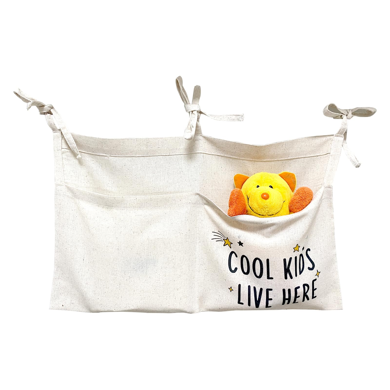 Cute Linen Baby Crib Hanging Storage Organizer 2 Pockets Nursery Playpen Cloth Bag with Strap Minimalist Nordic Lightweight