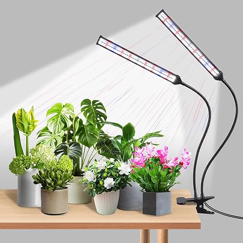 Luz de crecimiento de plantas con clip para interiores, luz de crecimiento de espectro completo con 156 LED, cuello de cisne flexible y temporizador