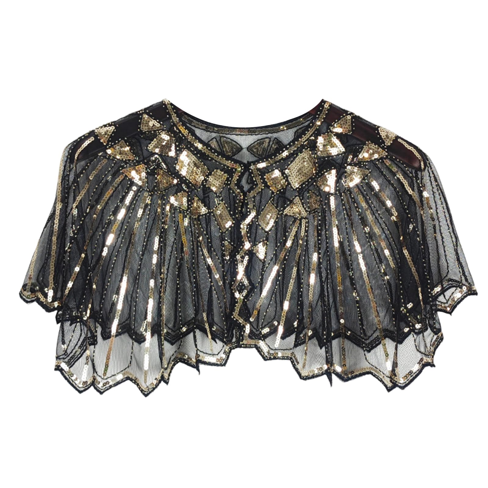 MICFENY Elegant Beaded Openwork Capelet Short Shoulder Wrap Sequins Mesh Shawl For Women Formal Party Cover-up