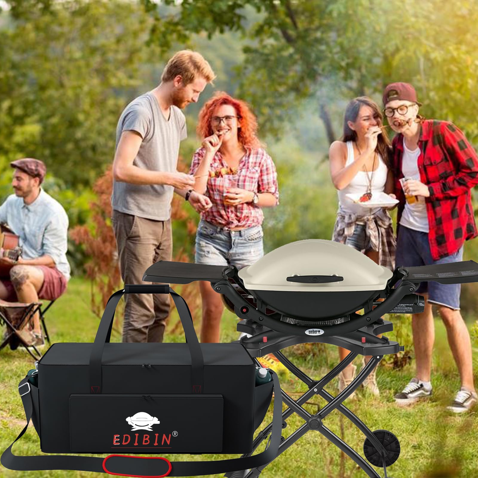 Grill-Tragetasche für Weber Q2200 Flüssig-Propan-Grill, kompatibel mit Weber Q2200 Flüssig-Propan-Grillplatte, 600D robuste, wetterbeständige Grillabdeckung
