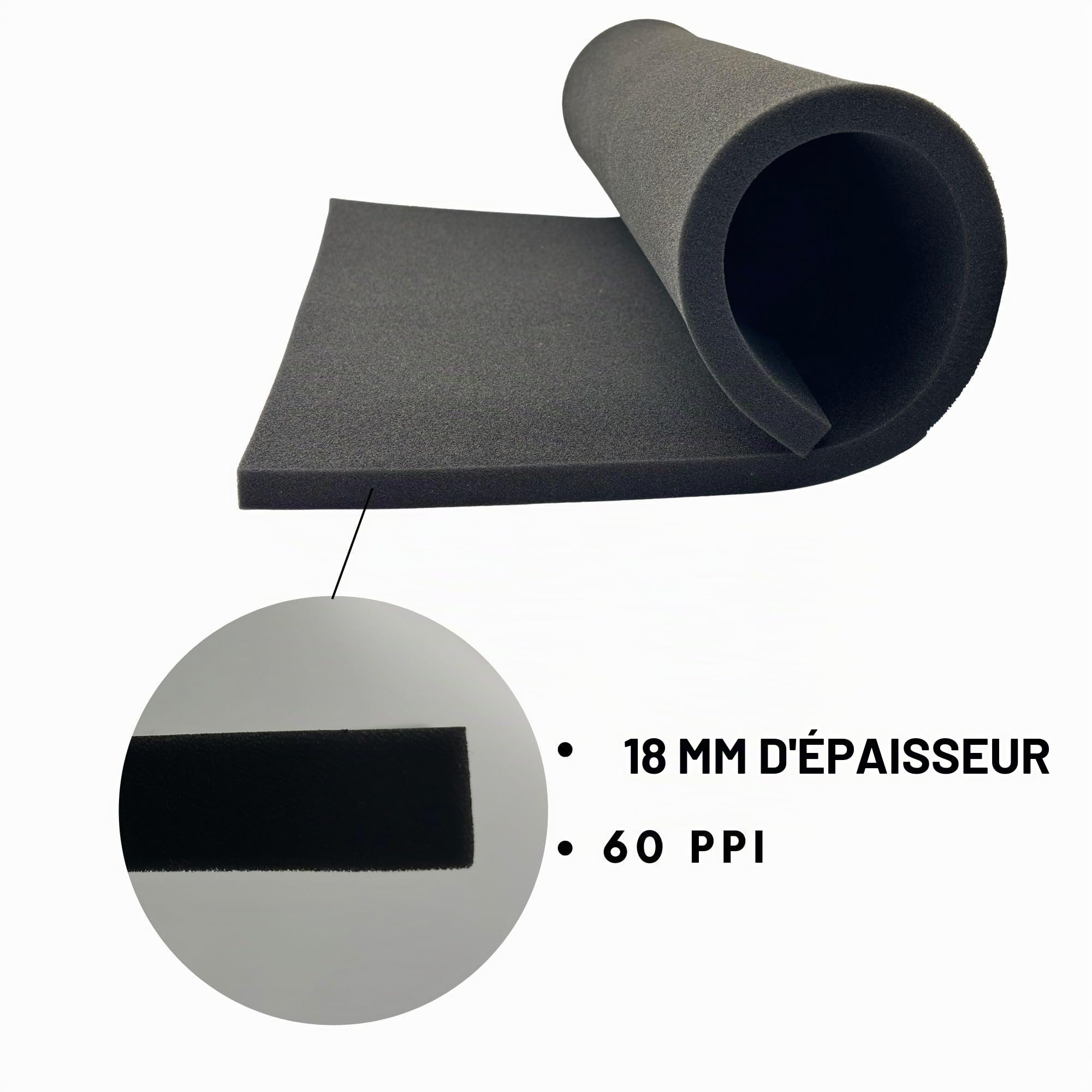 Filtre à air en mousse - 60 PPI - 38 x 60 cm - Épaisseur : 18 mm - Convient pour scooters, motos, quads, tondeuses à gazon, purificateur d'air