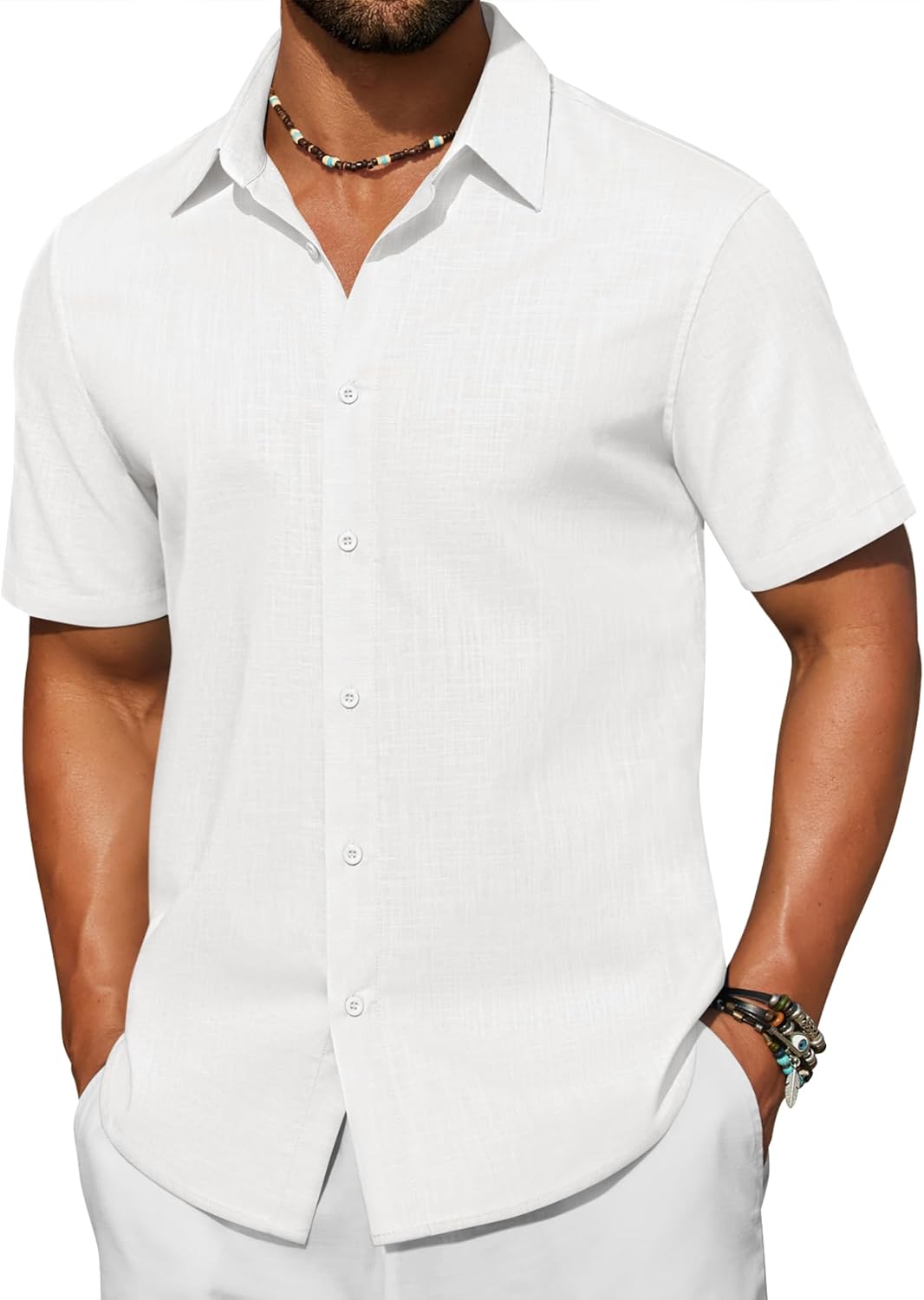 COOFANDY Men's Short Sleeve Button Down Shirt Casual Cotton Shirts Beach Summer Linen Shirts with Pocket