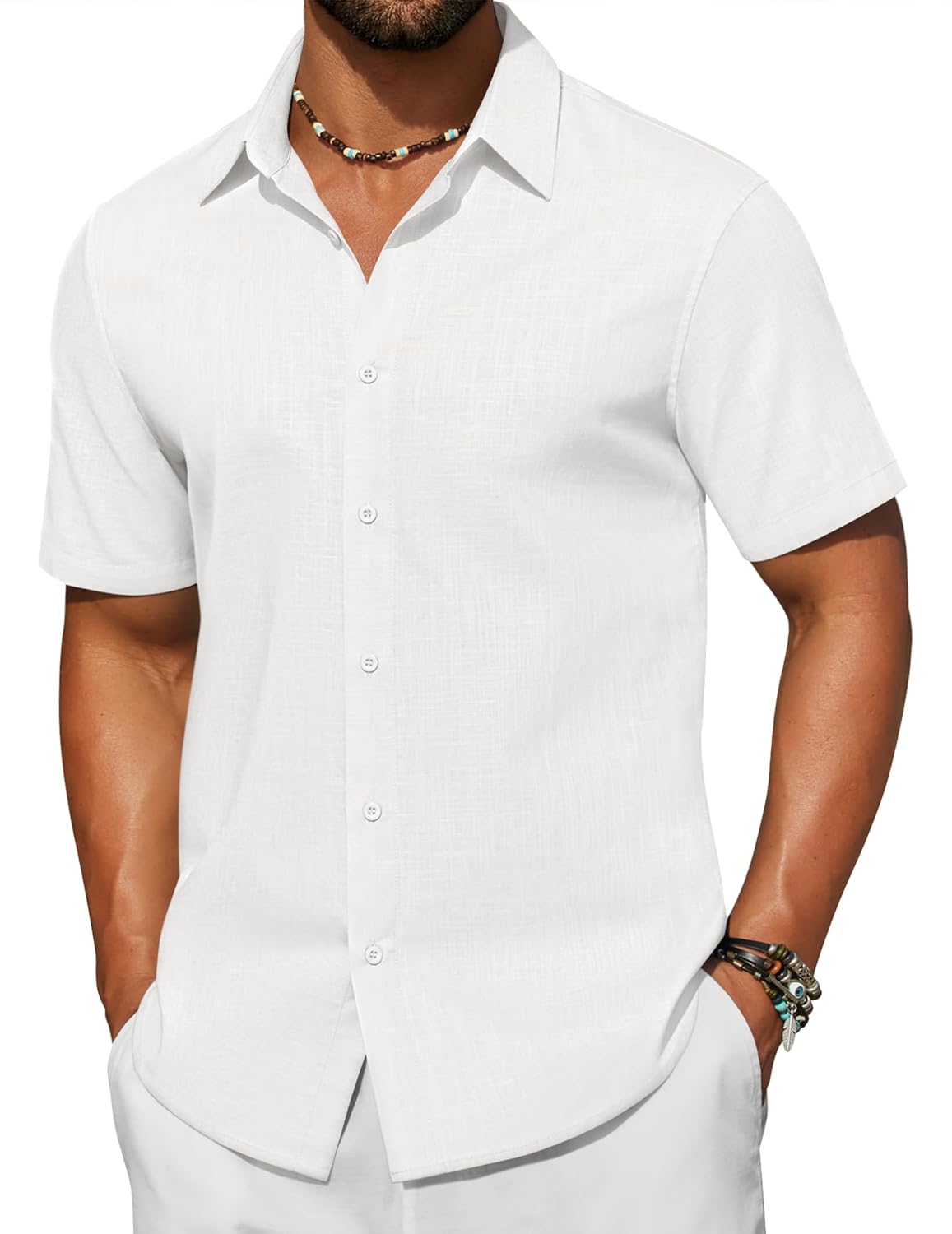 COOFANDY Mens Short Sleeve Button Down Shirt Casual Cotton Shirts Beach Summer Linen Shirts with Pocket