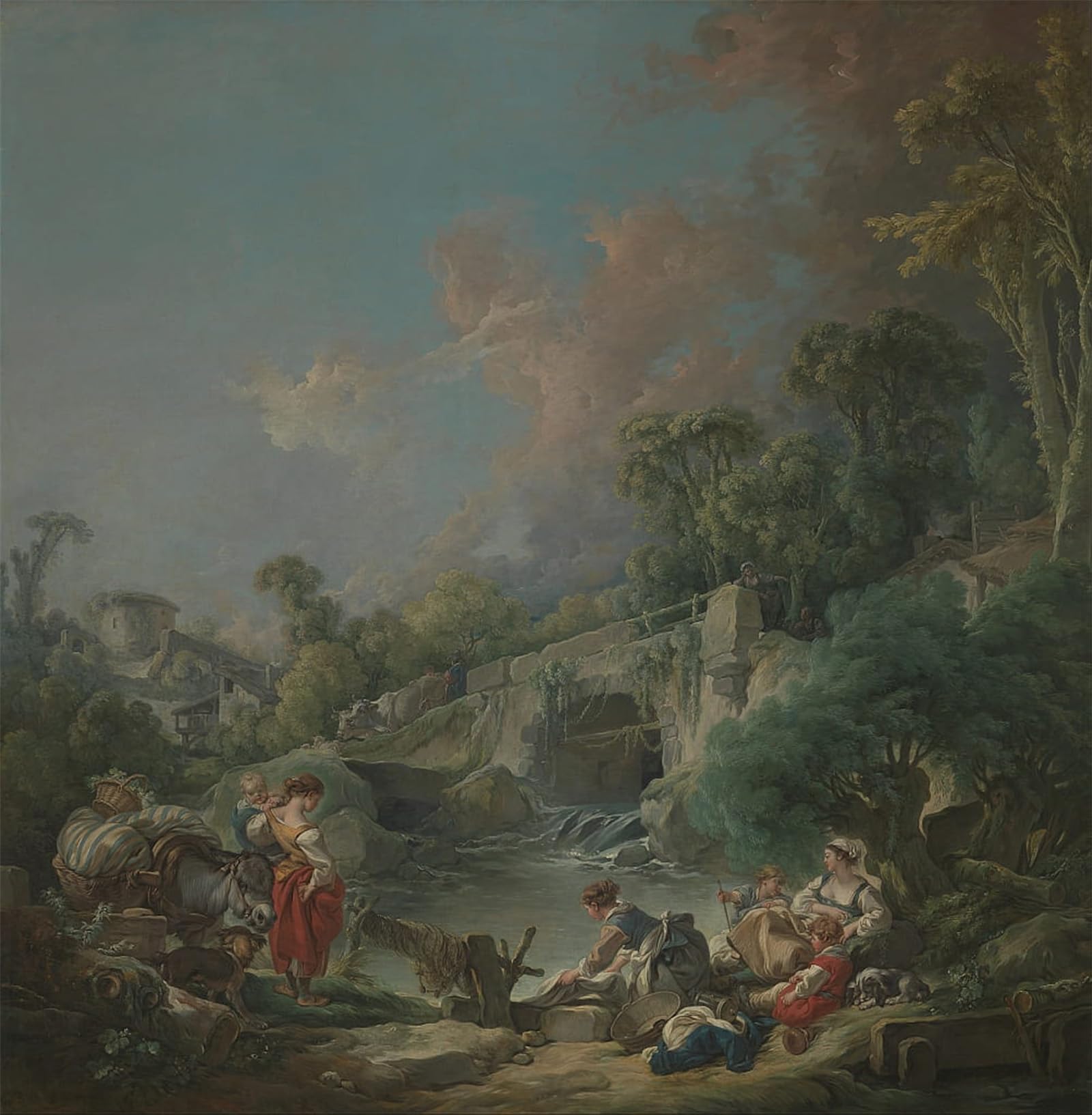 SERENDIPITP Abstract Painting Mural Print Picture Wall Decor Painting Washerwomen by François Boucher Vintage Wall Artwork for Home Decor 60x90cm