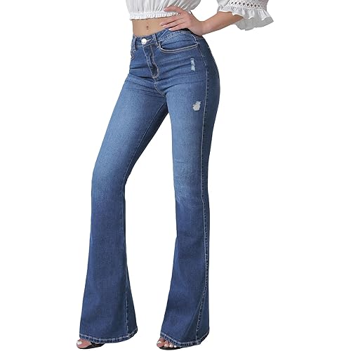 VIPONES Women's Flare Bell Bottom Jeans High Waisted Wide Leg Bootcut Jeans Stretchy Denim Pants