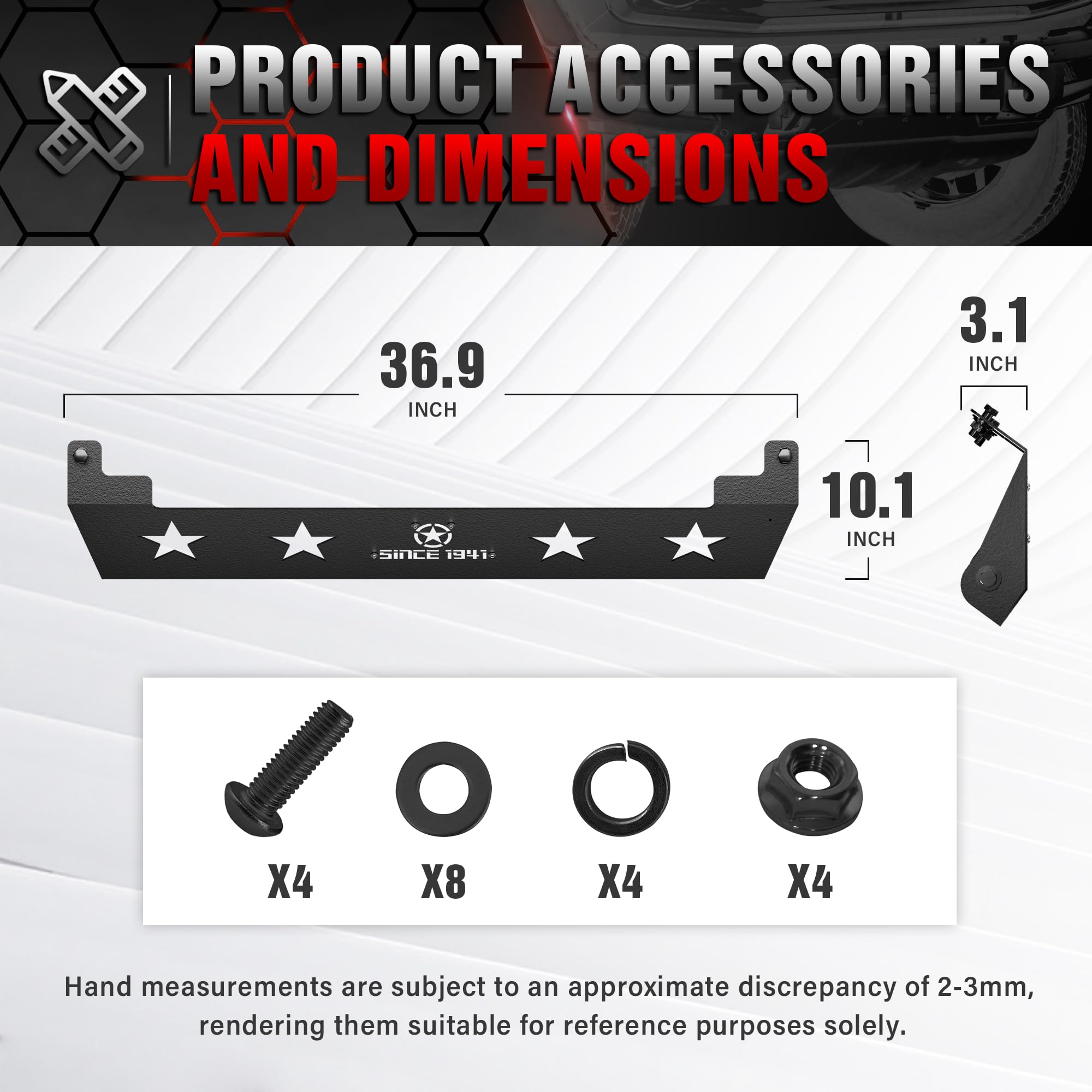 Plaque de protection avant en acier texturé noir compatible avec Jeep Wrangler JK 2007-2018