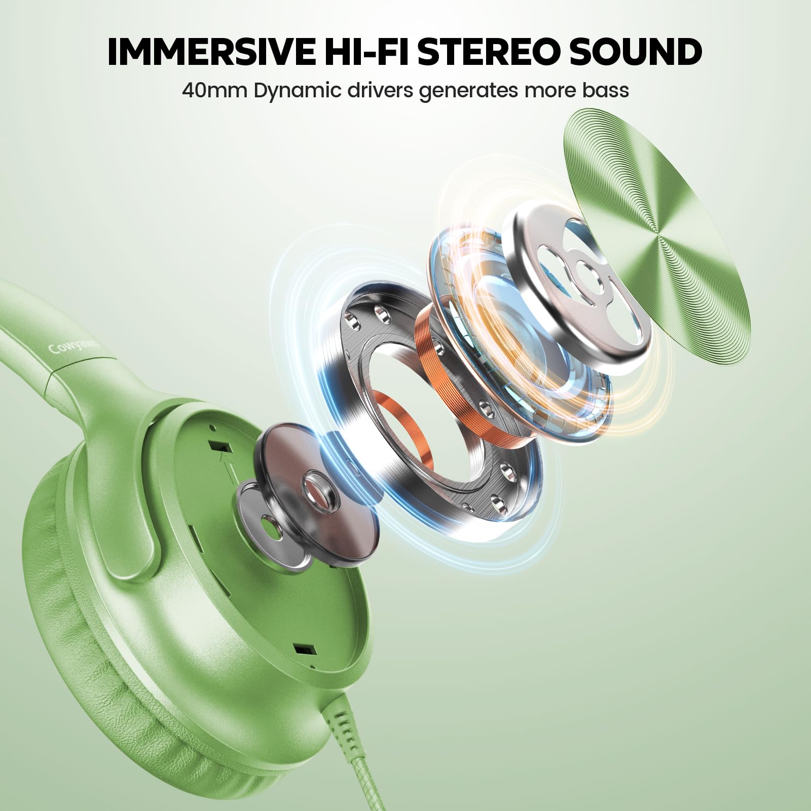Cowyawn Cuffie USB C cablate, over-ear, con cavo USB C, con microfono, controllo del volume, suono stereo HD, cuffie pieghevoli USB di tipo C per adulti/ragazzi/laptop/computer/iPhone 15/16/17, verde