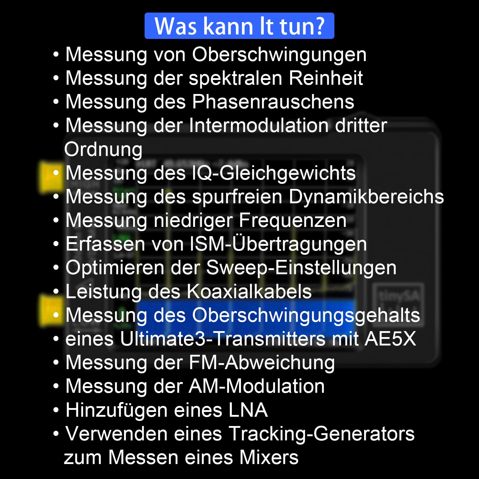 AURSINC TinySA Spektrumanalysator Handheld, 2,8 Zoll Touchscreen V0.3.1 Signalgenerator 100 kHz bis 960 MHz MF/HF/VHF UHF-Eingang ESD-geschützte Funktion