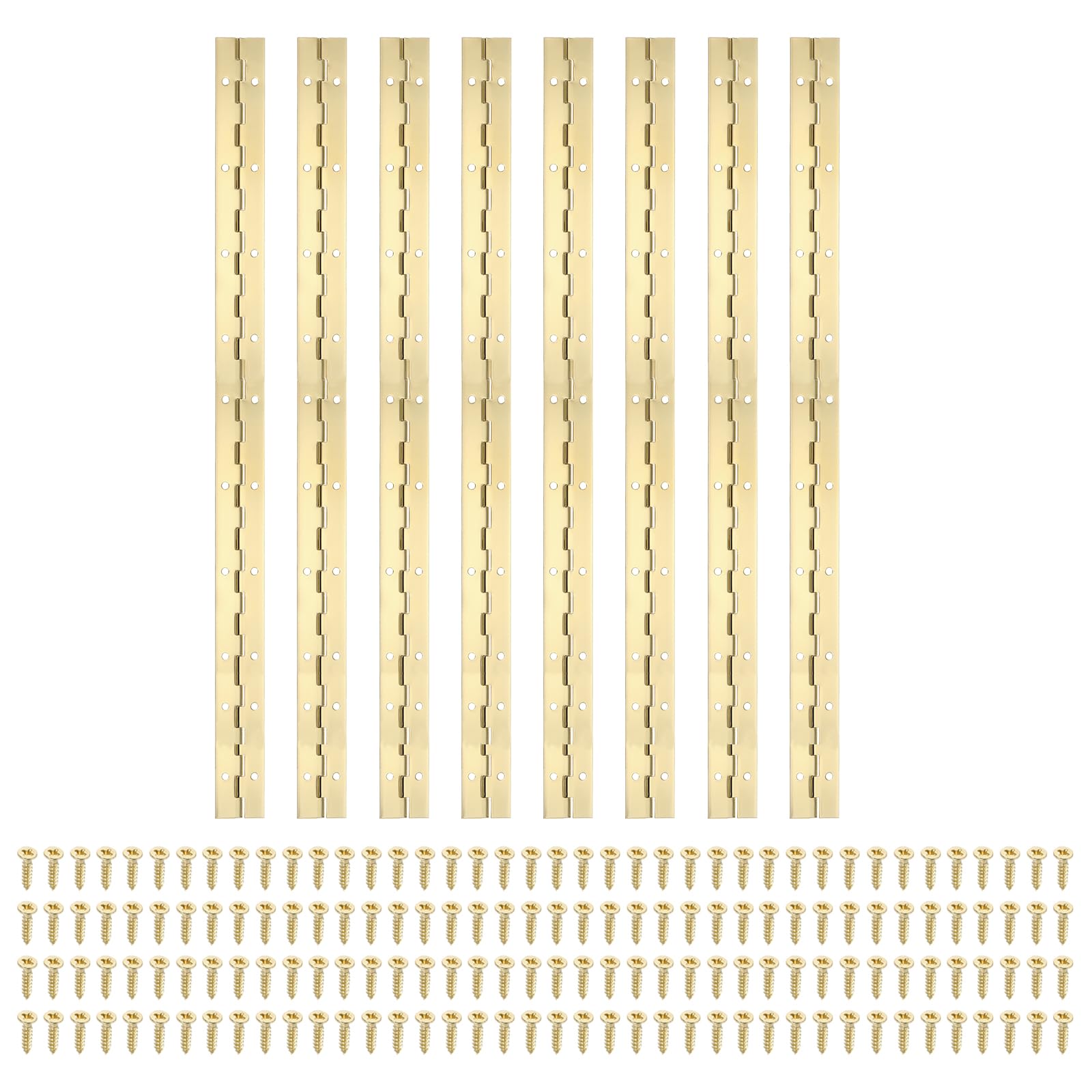 PATIKIL 20x1.2 Inch Piano Hinge,8 Pcs 304 Stainless Steel Continuous Hinge with Holes for Piano Gate Door Wooden Storage Box Cabinet Boat,Gold