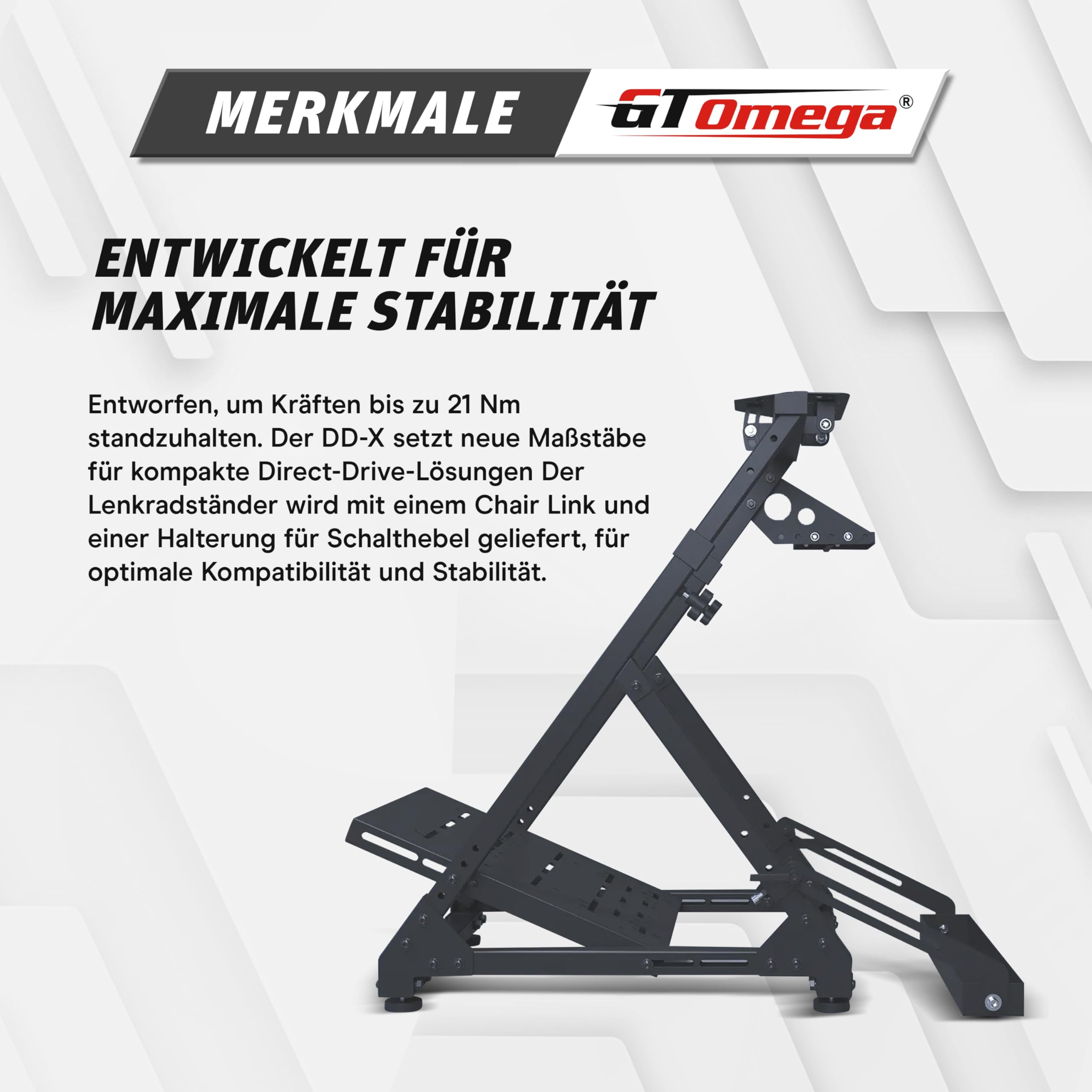 GT OMEGA DD-X Lenkradständer – Ultimative Stabilität, Neigungsverstellbar & Höhenverstellbar, einstellbare Schalthebel-Halterung