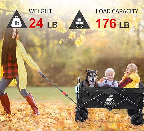 Miniatura 4 de Carro de playa plegable resistente con ruedas grandes y freno, carrito plegable de gran capacidad, para arena de mascotas, campamento al aire libre,