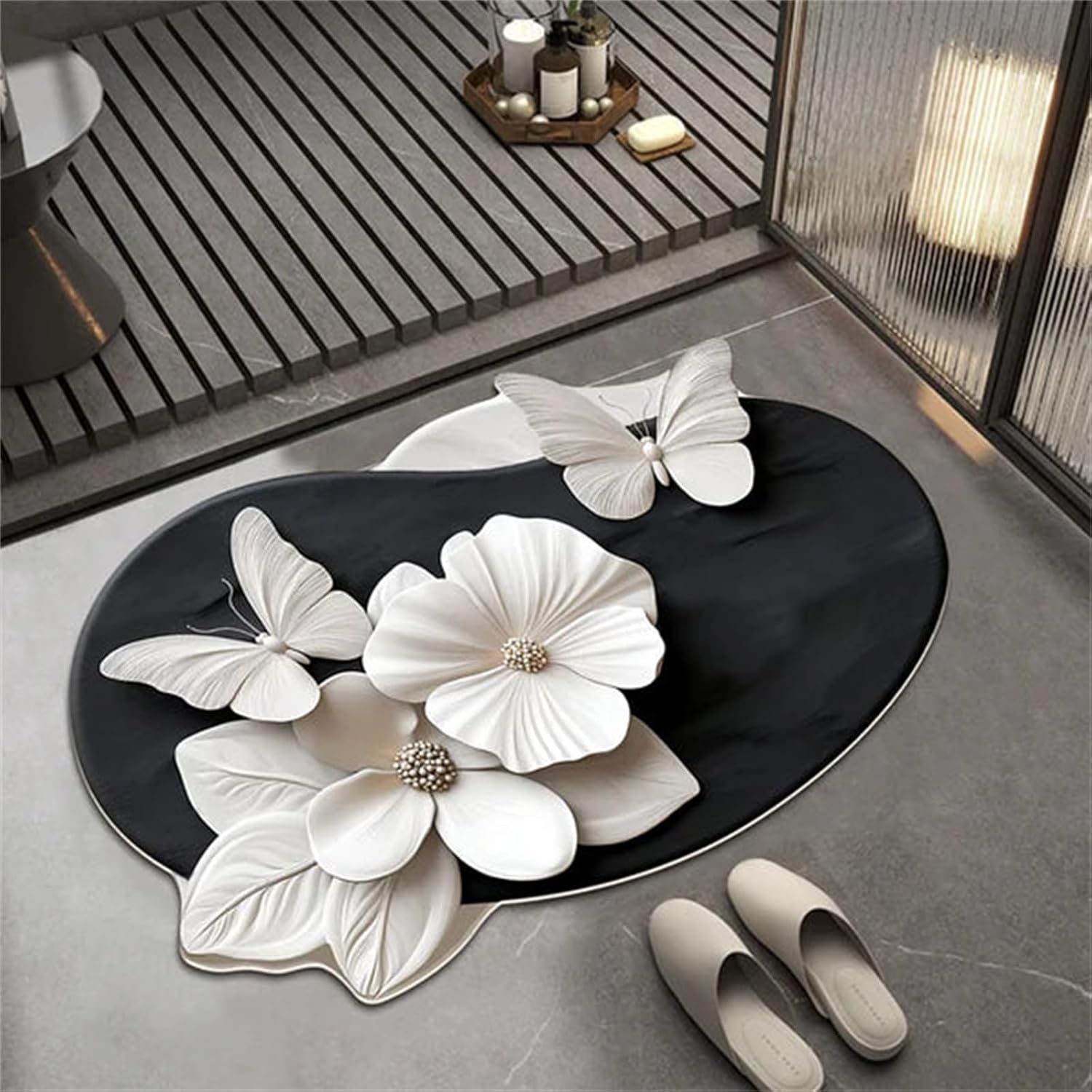 3D Realistic Pattern Non-Slip Absorbent Mat,Safe,Slip-Resistant,Quick-Drying,Diatomaceous Earth Bath Mat,Super Absorbent for Bathroom Kitchen Door Mat,Eco-Friendly Easy to Clean (A20,23.62 * 35.43IN)
