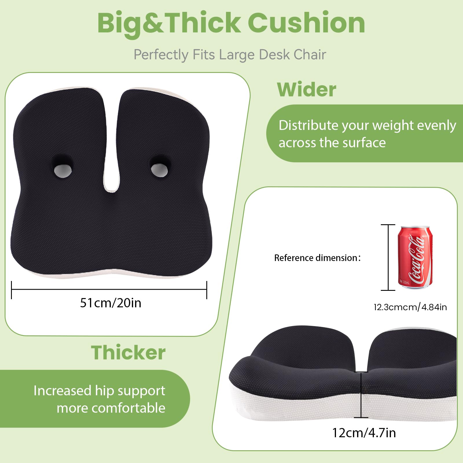 Coussin Chaise Bureau, Coussin Ergonomique Assise, pour Dispersion de la Pression Coccyx, Fesses,adapté aux chaises de Bureau, Voitures,Gaming,Fauteuil Roulant